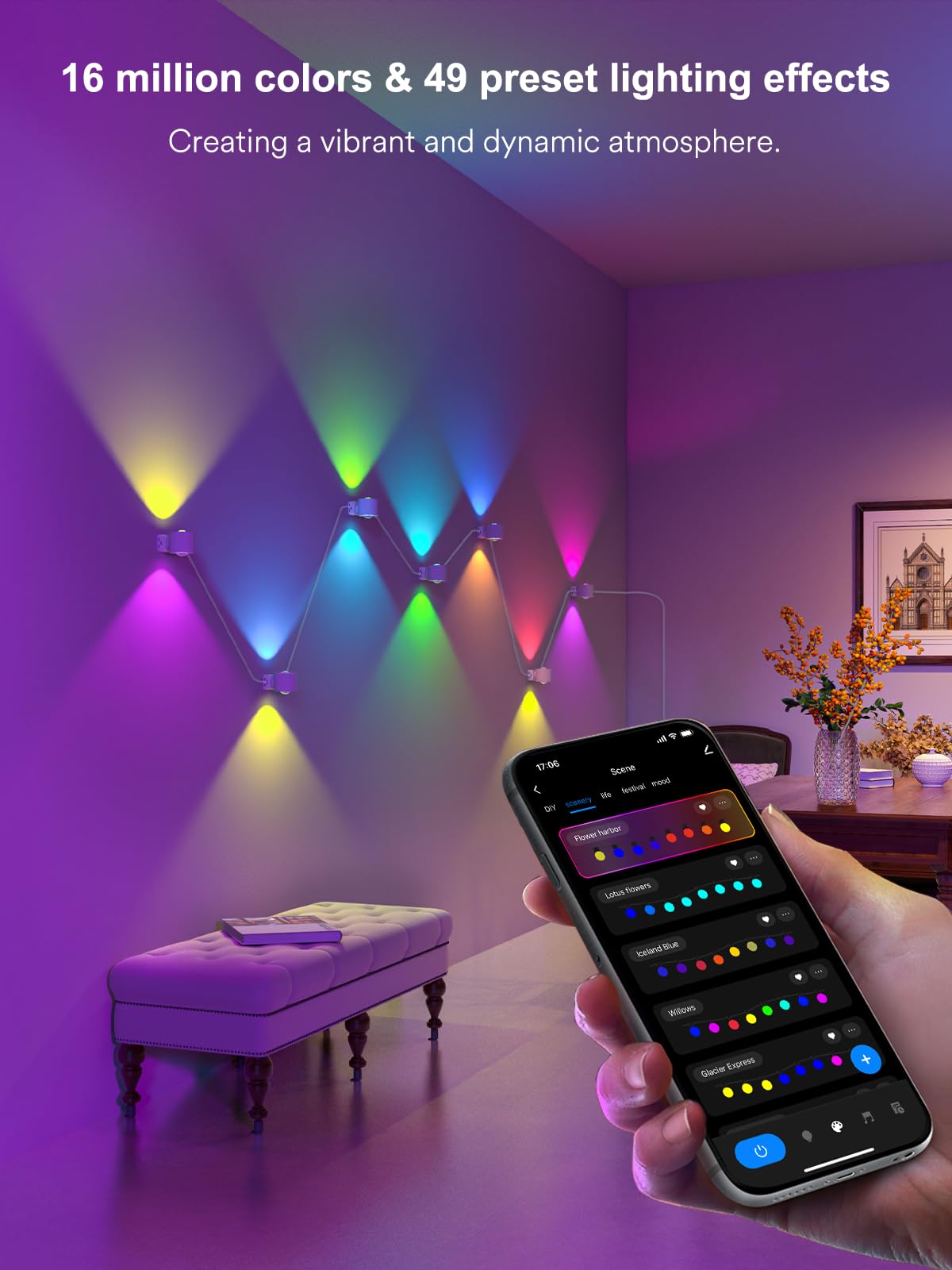 ANGELHALO Smart Wall Sconces, Music Sync LED Lights, 14 Pack, White, Model L-WL14B1, Ideal for Living Room & Bedroom Decor