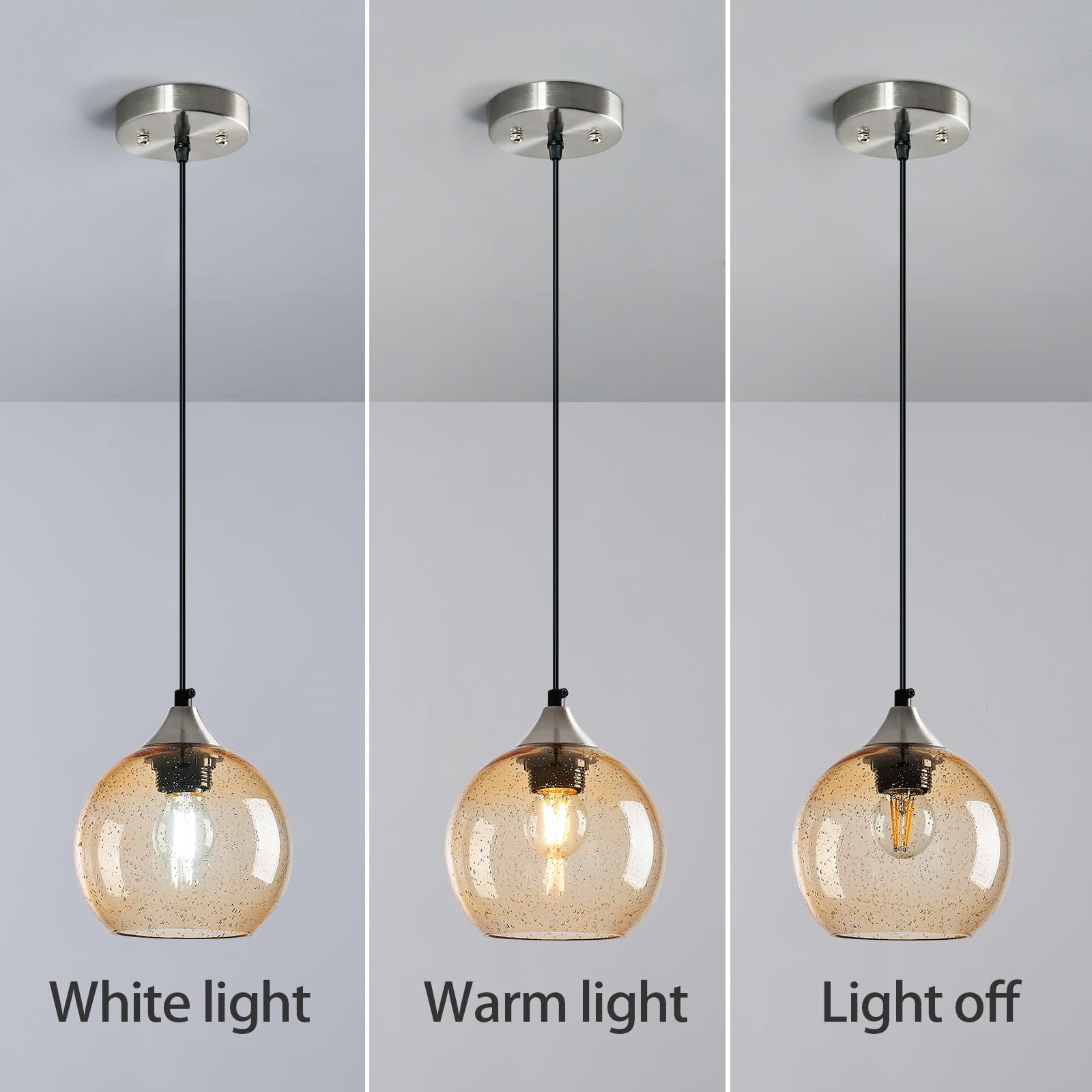 Lbsqj Light Brown Glass Pendant Lights Kitchen Island Globe Pendant Light Fixtures Modern Pendant Lighting For Bedroom Living Dining Room Light Fixture (5.9 In  2 Pack)