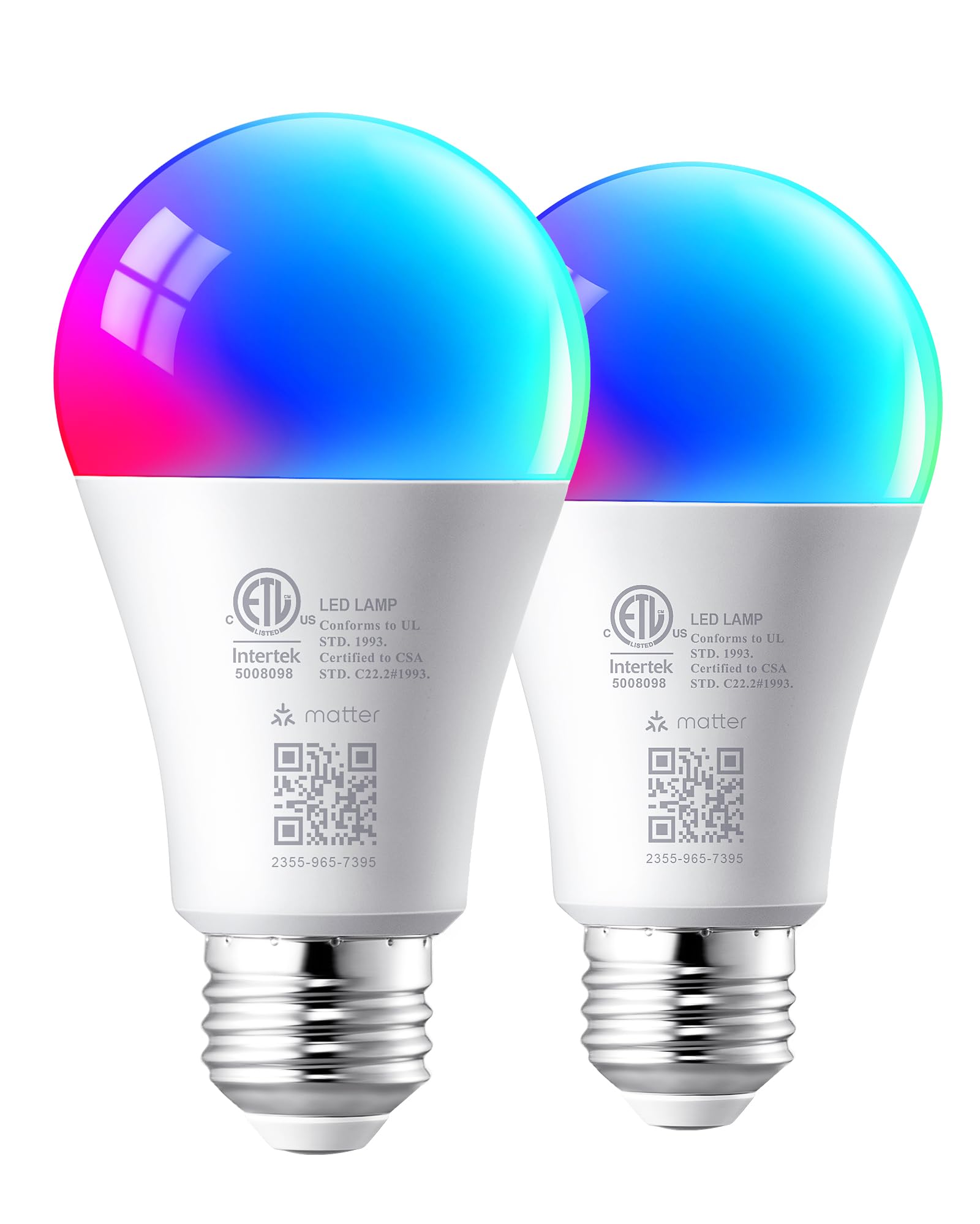 EDISHINE Smart Light Bulbs, RGBTW Color Changing, 800LM Equivalent 60W, A19 E26, 2 Pack, Works with Apple Home/Alexa/Google Home