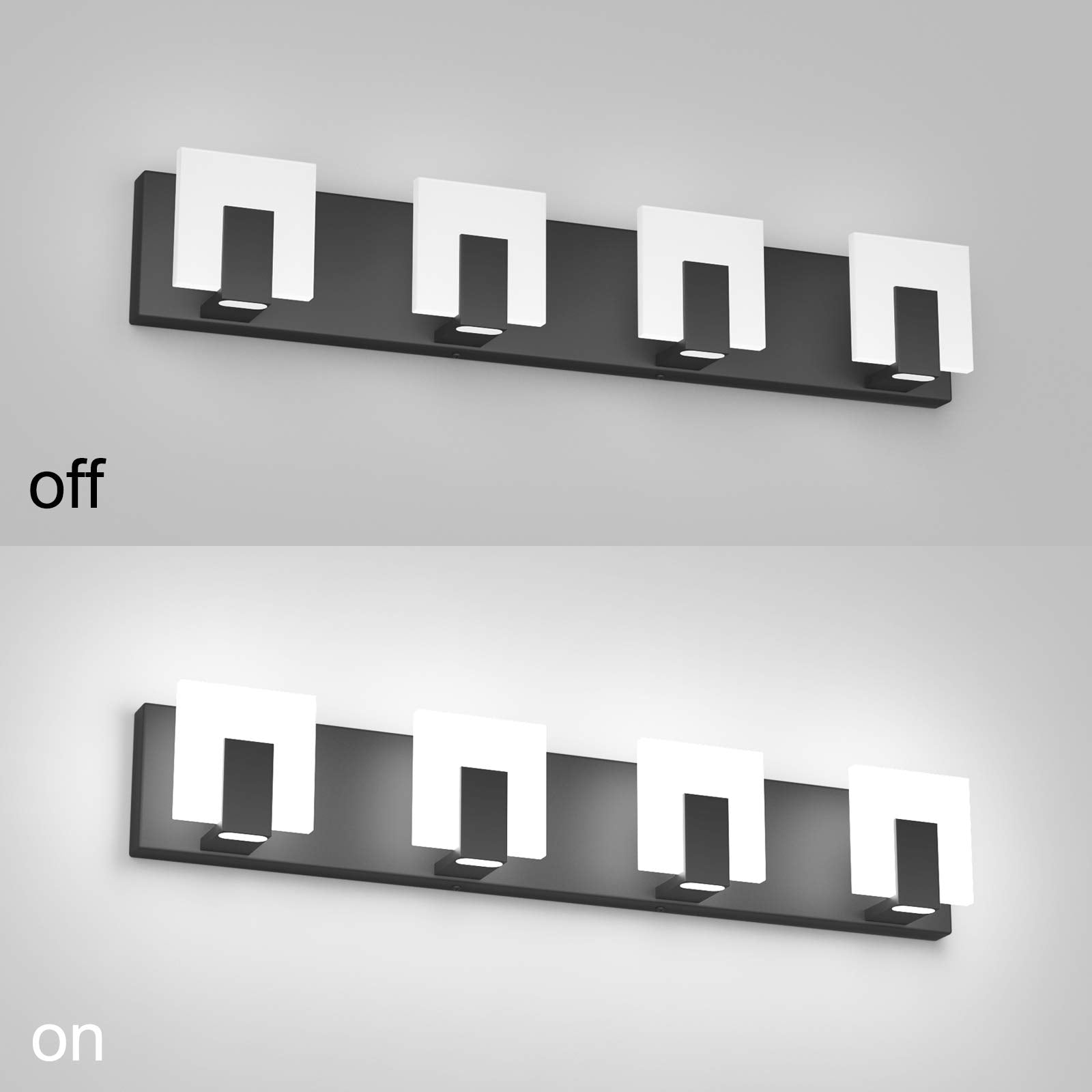 Aipsun 4 Lights Modern Black Vanity Light - LED Bathroom Wall Fixture 6000K, Acrylic, Up and Down Design, GW-1105
