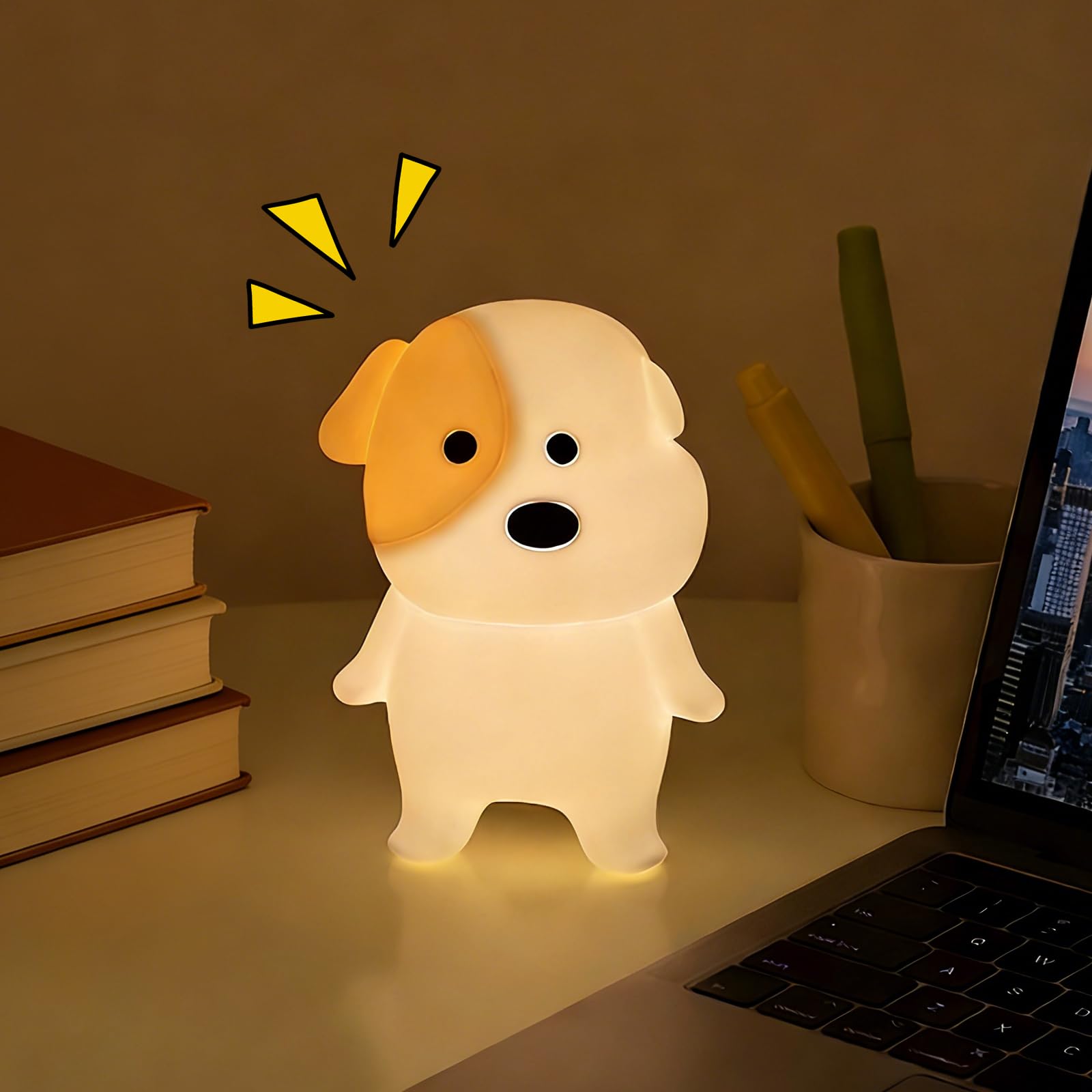 ollycasa Puppy Night Light for Kids - Squishy Silicone Dog Lamp with Dimmable & 7 RGB Color Changing, Animal Sound, Rechargeable