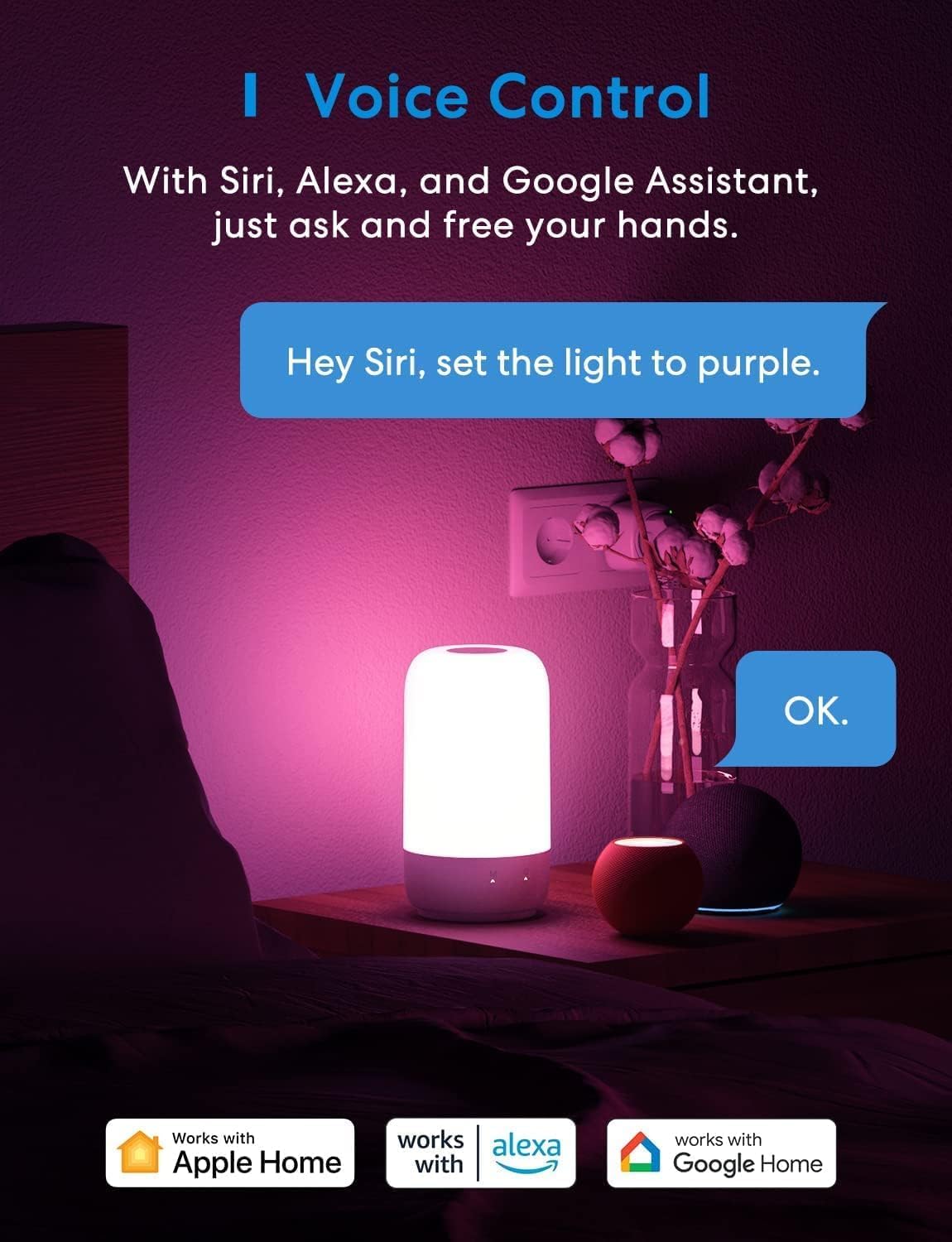 meross Smart Table Lamp - WiFi LED Nightstand Lamp with Tunable White & Dimmable RGBW, Works with HomeKit & Alexa, Multicolor
