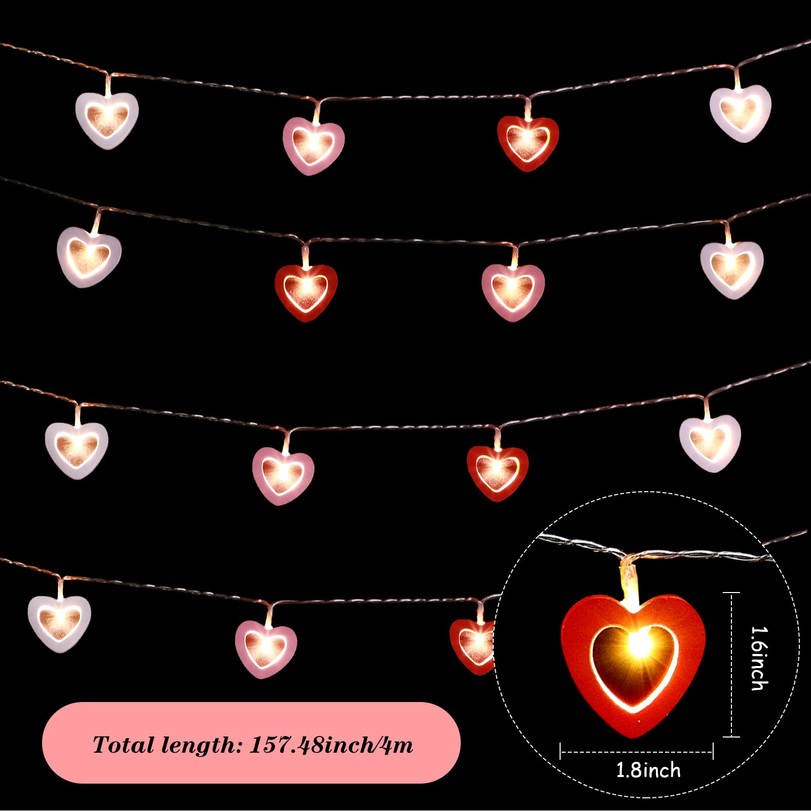 Mudder Valentines Day Wooden Heart String Lights LED Fairy Hanging Love Lights Lamp Battery Operated Valentines Day Decoration