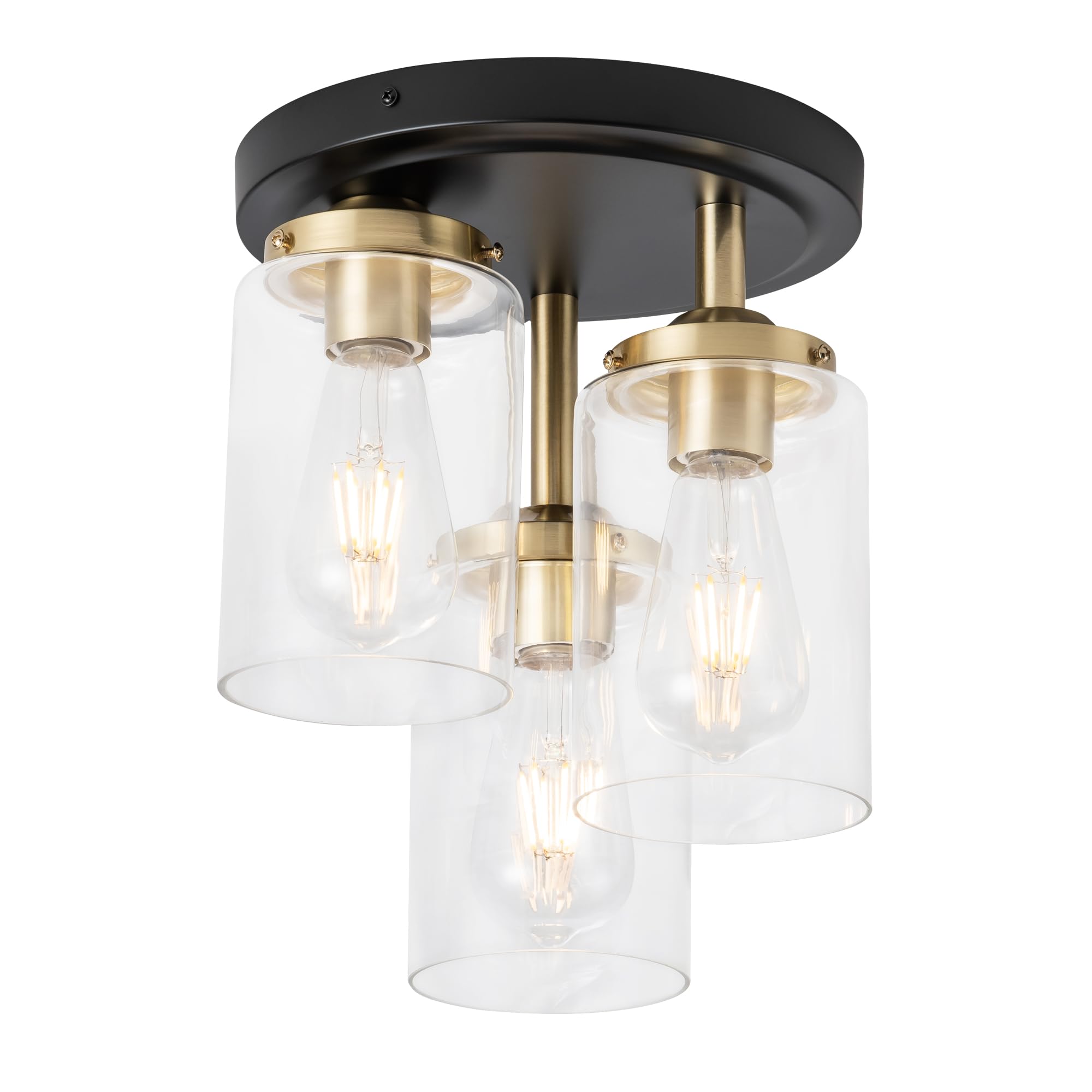Mayful Semi Flush Mount Ceiling Light, 3-Light Clear Glass Shade Ceiling Light Fixture, Gold Finish Cluster Cylinder Ceiling Lig