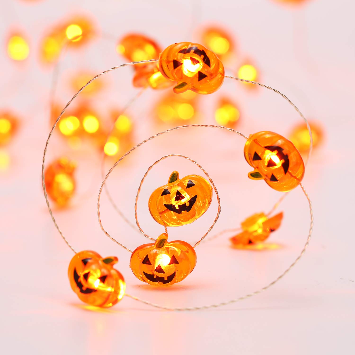 Jnaurb Halloween Pumpkin String Lights, 40 LED, 13.5ft, Waterproof, Battery Operated, Orange, Model LF-B40OR-2