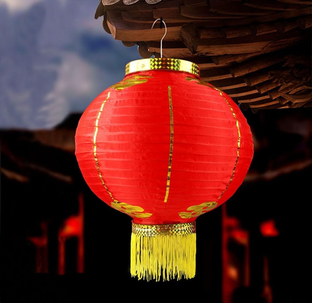 Ams 12-Inch Chinese Red Paper Lanterns Set Of 2 Hanging Decorations For Chinese Spring Festival Celebration (Red, 12'')