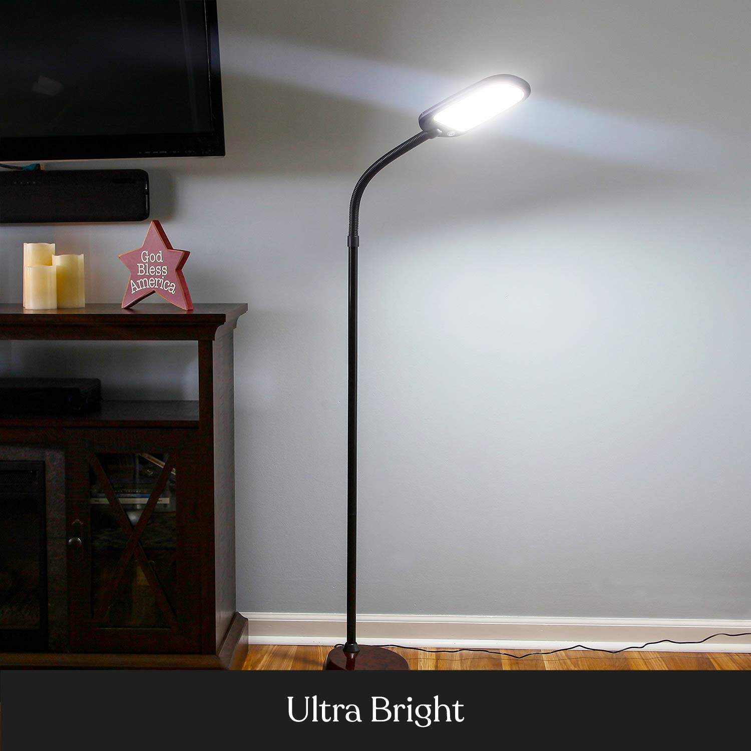 Brightech Litespan Slim LED Floor Lamp - Adjustable Gooseneck, Dimmable Reading Light for Living Rooms & Offices, Havanah Brown