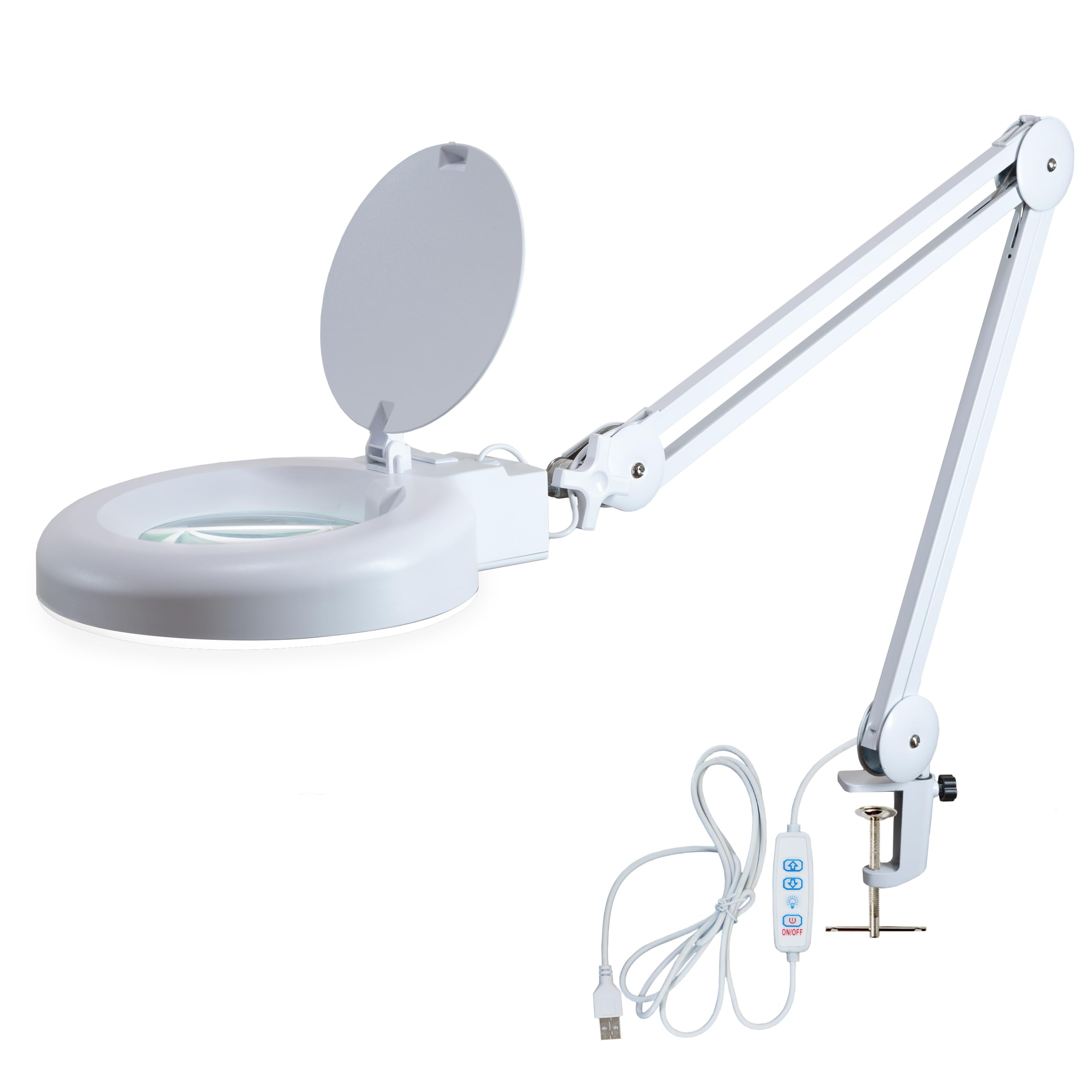 Neatfi LED Magnifying Lamp with Clamp, 12W, 60 SMD LEDs, 5-Diopter, Adjustable Brightness, White