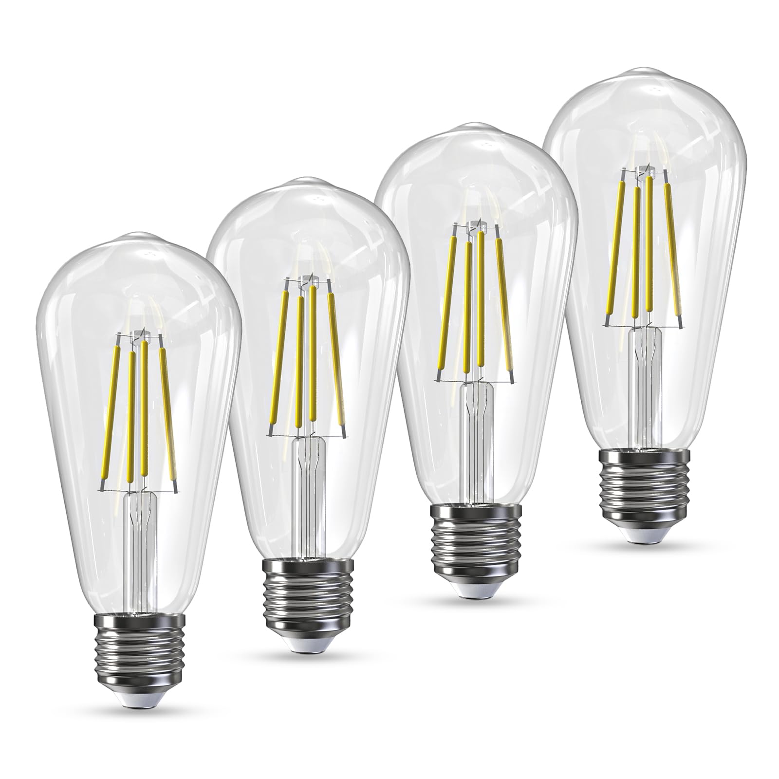 Jensense Edison LED Bulbs E26 7W 60W Equivalent Dimmable 5000K Daylight White Glass 4 Pack