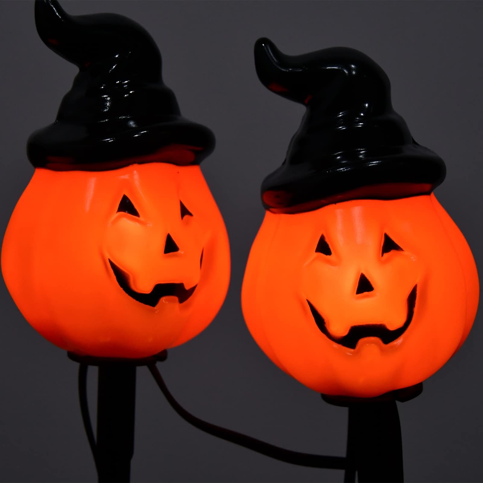 Halloween Pumpkin Pathway String Lights 4 Jack-O-Lantern Stakes Lights With C7 Bulbs  7Ft Extendable Wizard Hat Pumpkin Markers Lights For Outdoor Halloween Lawn Pathway Walkway Driveway Lighting