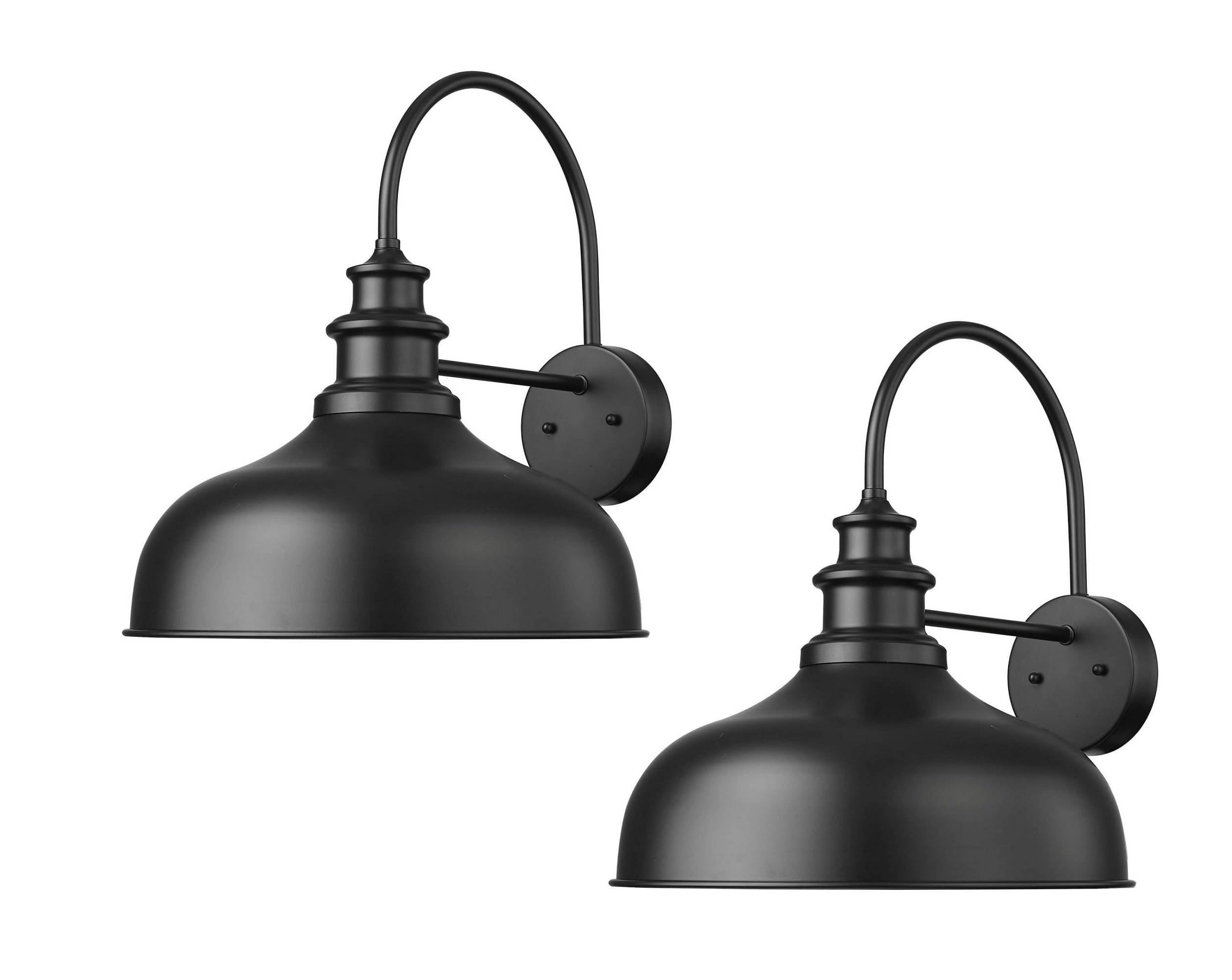 Bestshared Barn Lights Outdoor Wall Sconces 16” Dome Metal 2-Pack Black+White V260-16L-BS