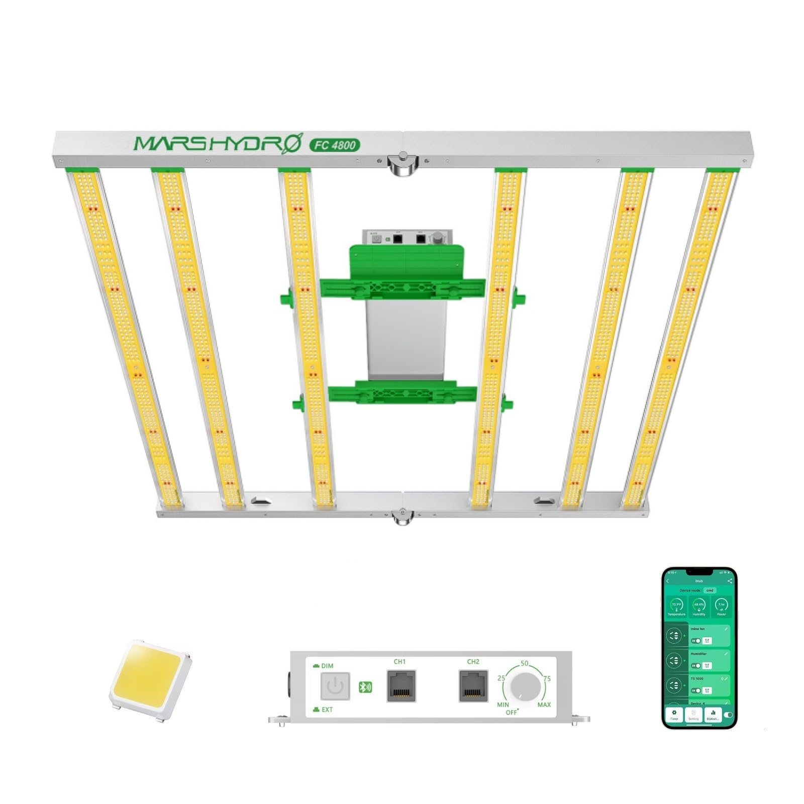 Mars Hydro Smart Fc4800 480W, Samsung Lm301B Led Grow Light 4X4Ft, 1680Pcs Diodes, With Smart Control Function, Full Spectrum Foldable Dimmable Daisy Chain Bar Style Grow Lamp For Indoor Plants