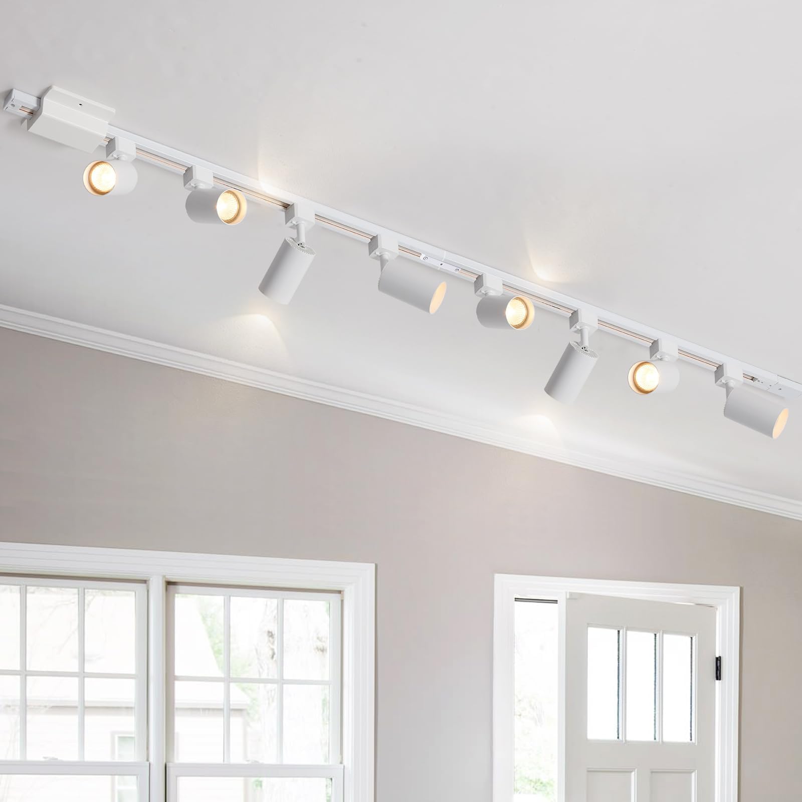 Hiiglxii 6 Lights GU10 LED Track Lighting Kit, 6.6FT H Track, White Metal Fixtures for Modern Kitchen, Ceiling Spot Light