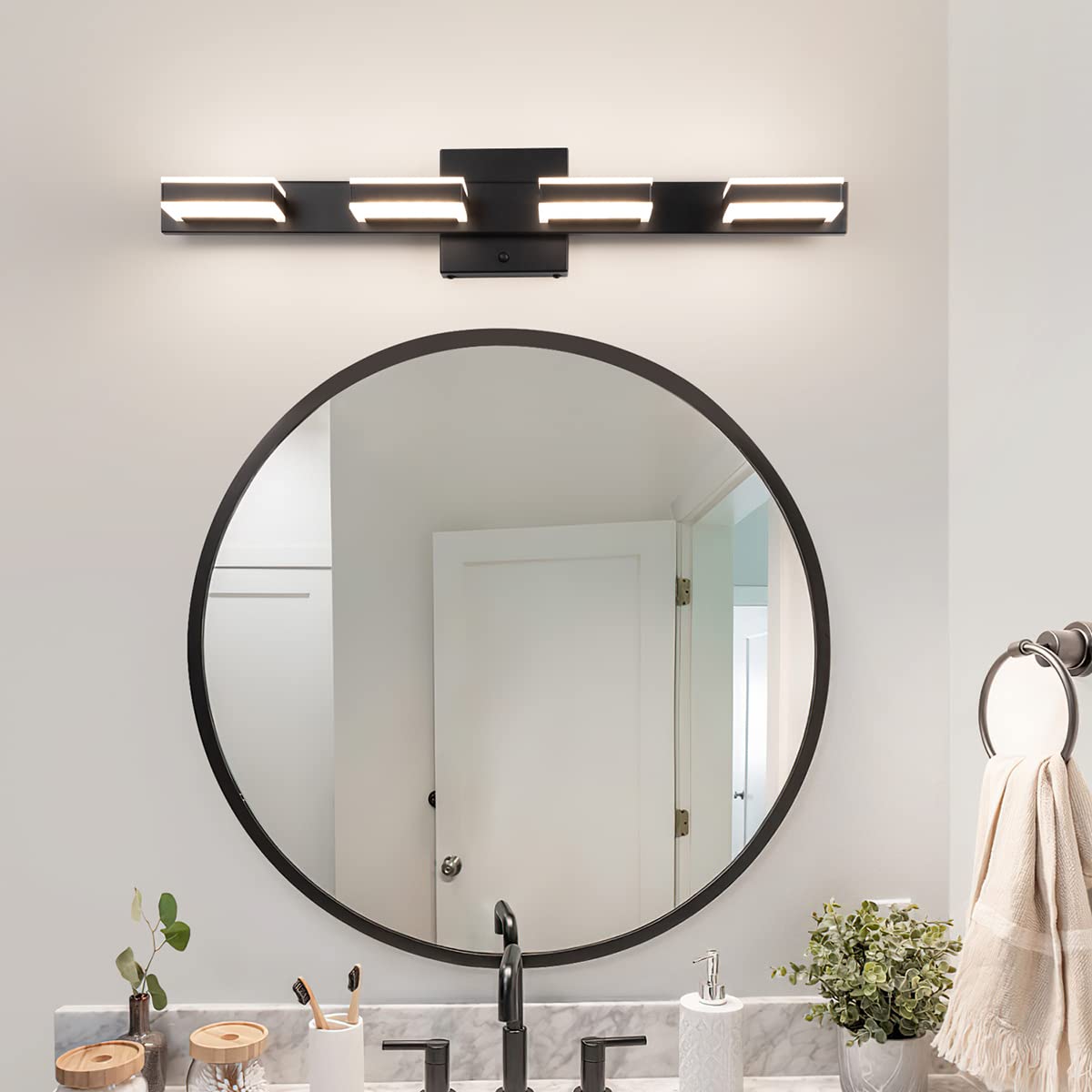 Mirrea 24" Black Vanity Lights - 4-Light Adjustable Led Bathroom Lighting Fixture