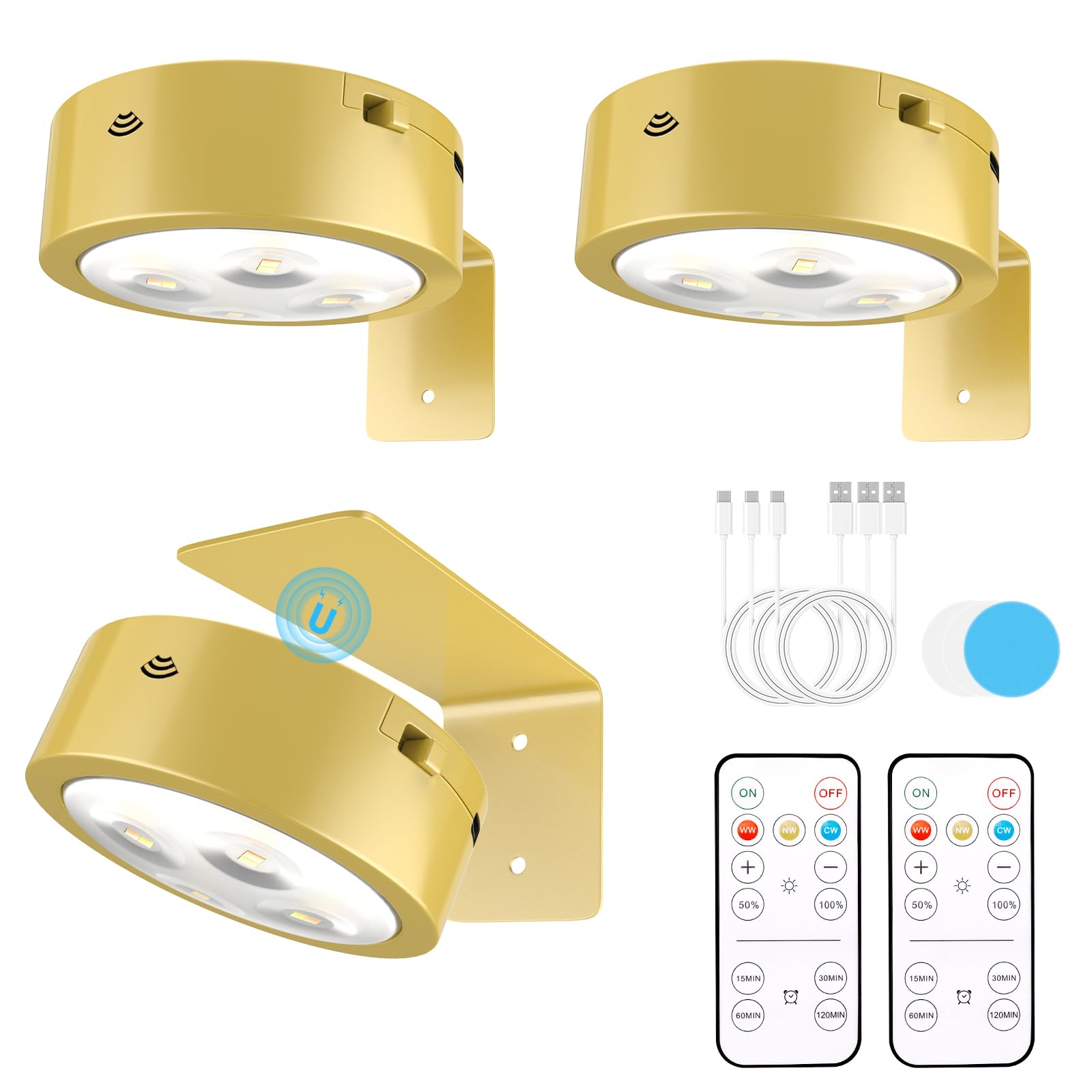 Narotood Picture Lights 6 Pack, Wireless Magnetic Wall Lights, Rechargeable, Remote Control, Black, Model 3BHD00012