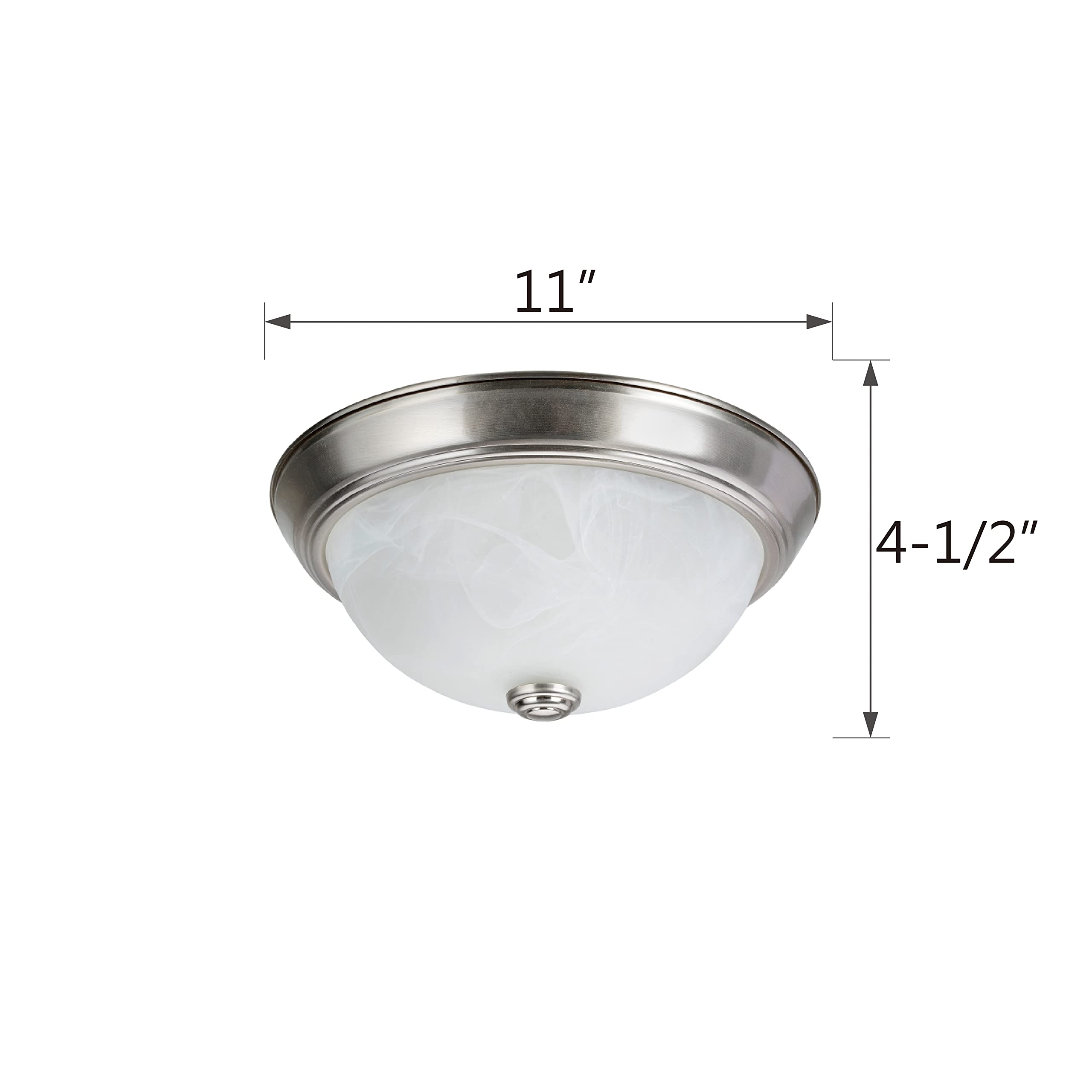 Aspen Creative Two-Light Flush Mount, Brushed Nickel, White Alabaster Glass Shade, 11in Diameter, Model 63013-1A
