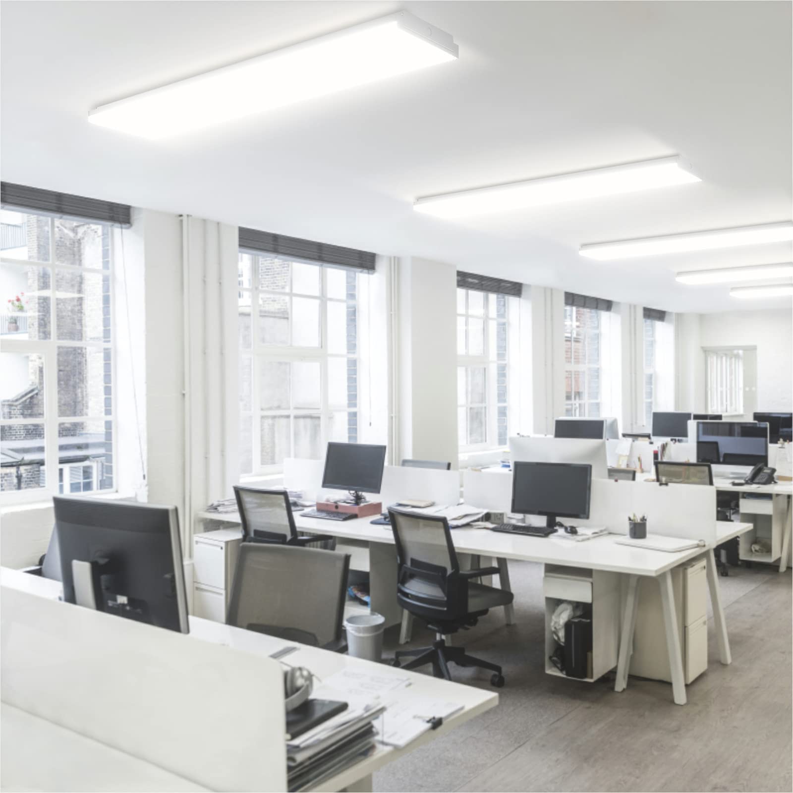 Antlux 72W Led Wraparound Light 4Ft Led Office Lights Ceiling, 8600 Lumens, 4000K Neutral White, 4 Foot Flush Mount Wrap Lighting Fixture For Garage Workshop, Fluorescent Light Replacement