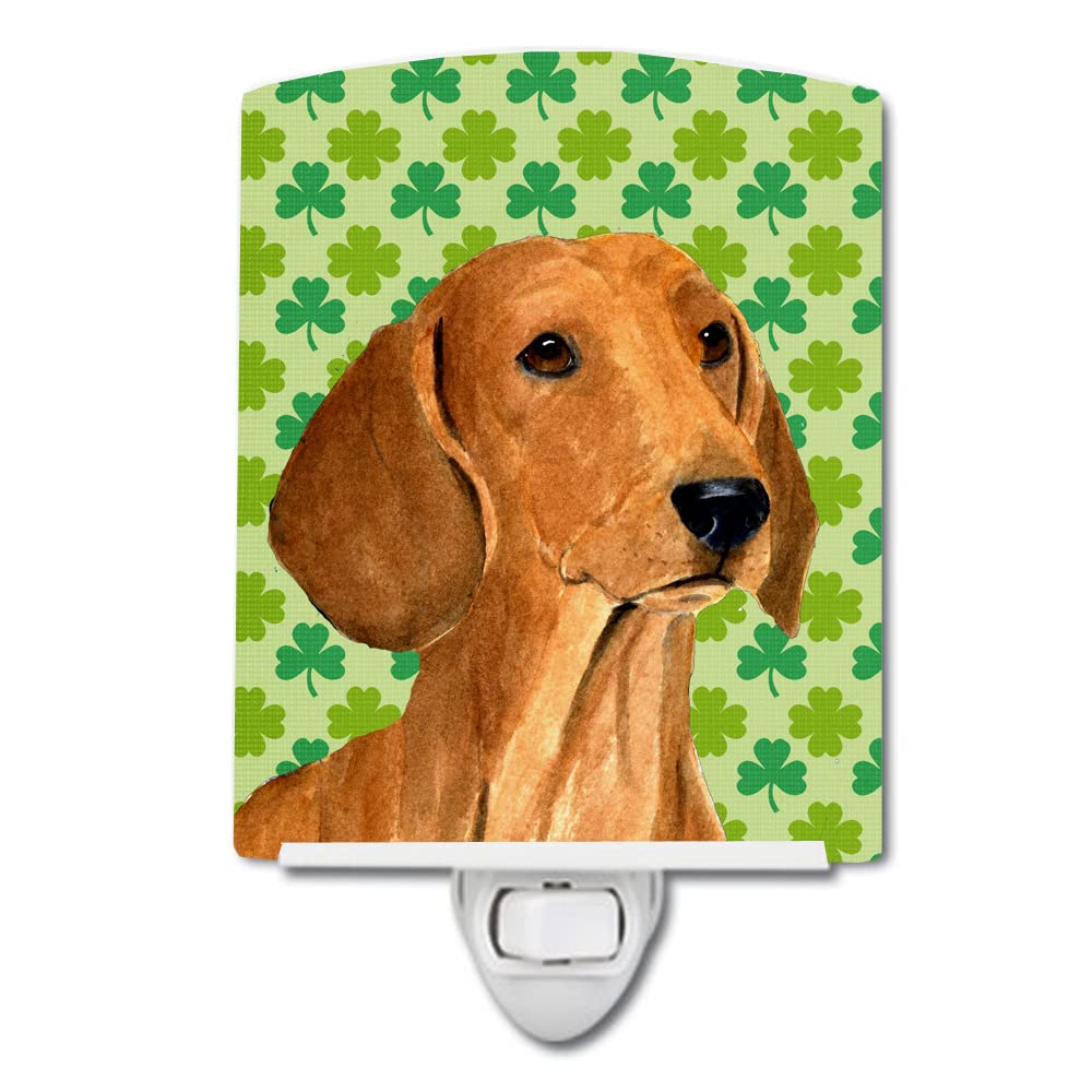 Caroline'S Treasures Ss4418Cnl Dachshund St. Patrick'S Day Shamrock Portrait Ceramic Night Light Compact, Ul-Certified, Ideal For Bedroom, Bathroom, Nursery, Hallway, Kitchen, 6X4X3, Multicolor