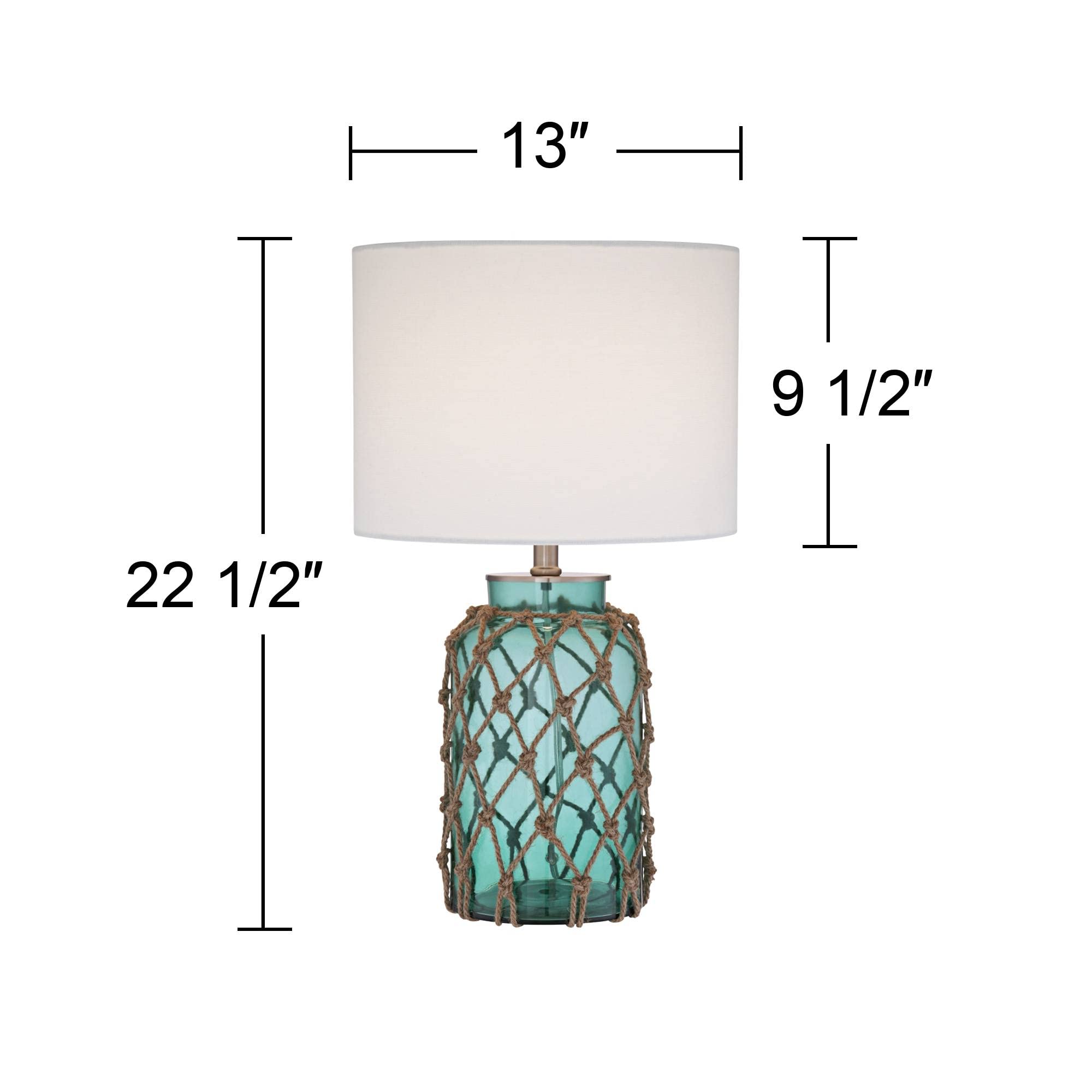 360 Lighting Crosby Cottage Accent Table Lamps 22.5 High Set Of 2 Natural Coastal Blue Green Rope Net Off White Drum Shade Decor