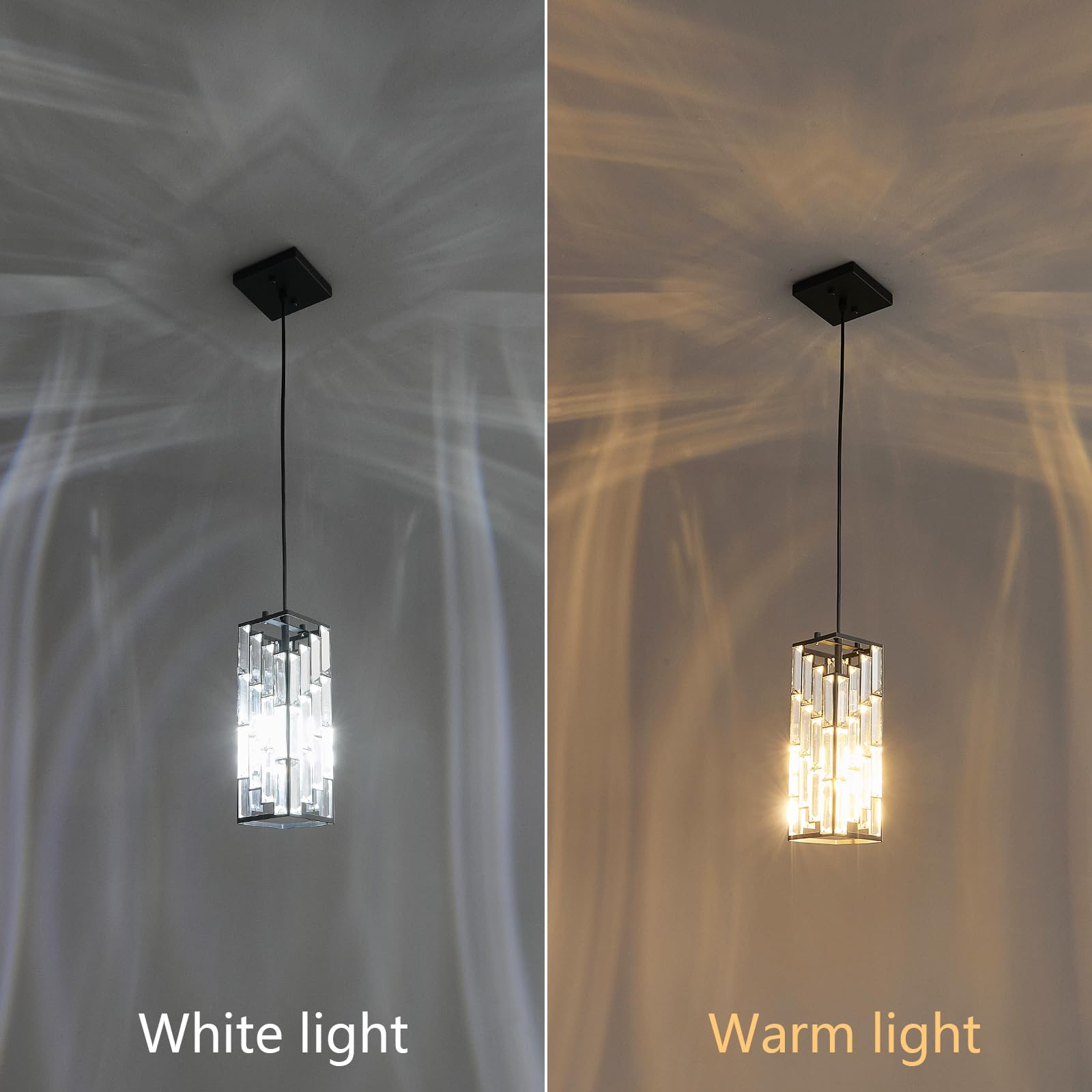 FDPBY Mini Crystal Pendant Light Fixture, Adjustable Black Chandelier, 3-Pack for Kitchen Island, Dining Room, Bedroom - Model JP-002