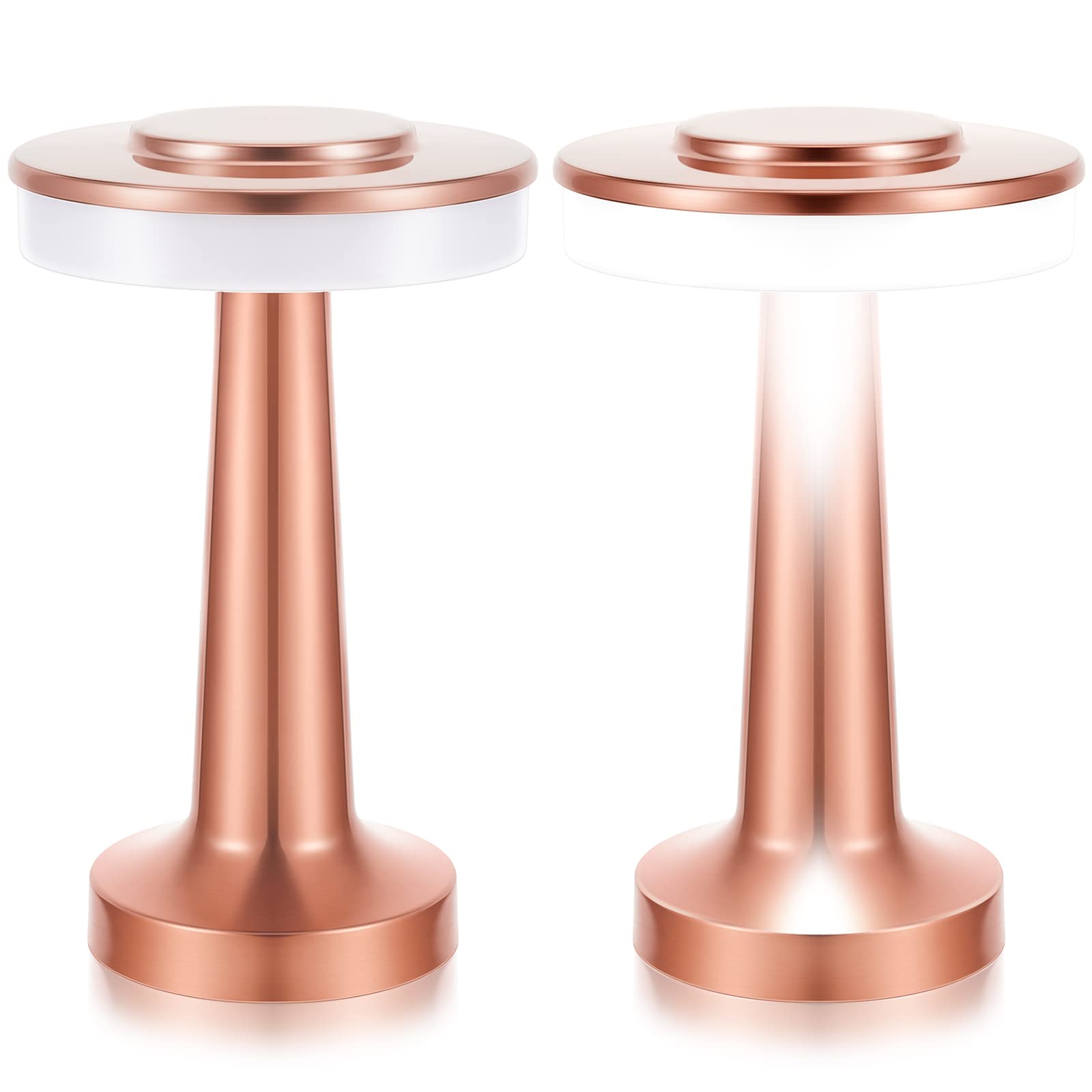 Riakrum LED Portable Cordless Table Lamp, Touch Sensor, 3 Color Dimming, Rechargeable, Rose Gold