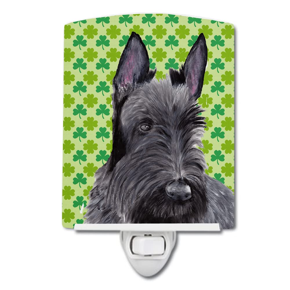 Caroline'S Treasures Sc9306Cnl Scottish Terrier St. Patrick'S Day Shamrock Portrait Ceramic Night Light Compact, Ul-Certified, Ideal For Bedroom, Bathroom, Nursery, Hallway, Kitchen, 6X4X3, Multicolo