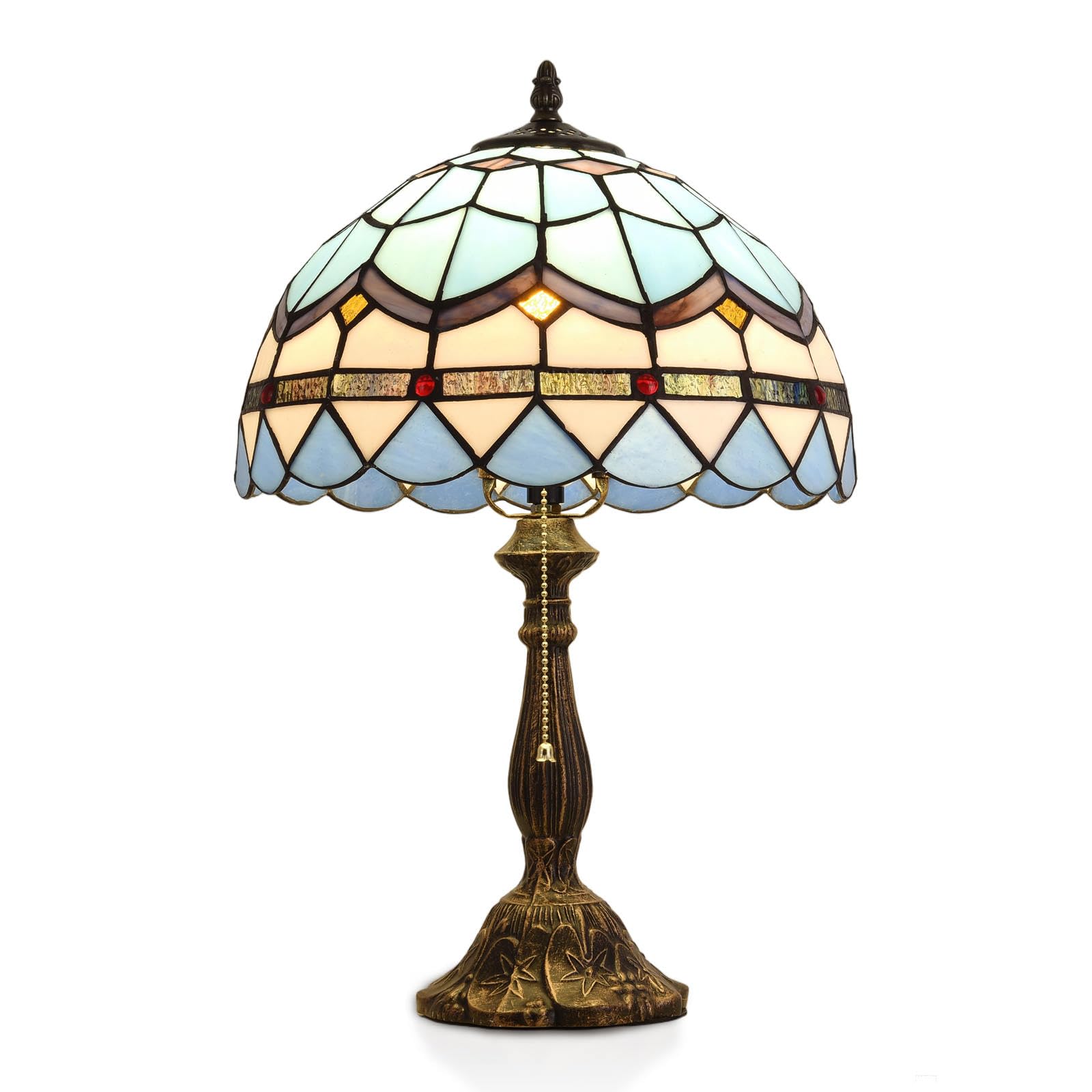 SUERCAI.YO Tiffany Table Lamp, 12-inch Mediterranean Blue Style, Stained Glass Lamp for Living Room, Dining Room, Bedroom, Study