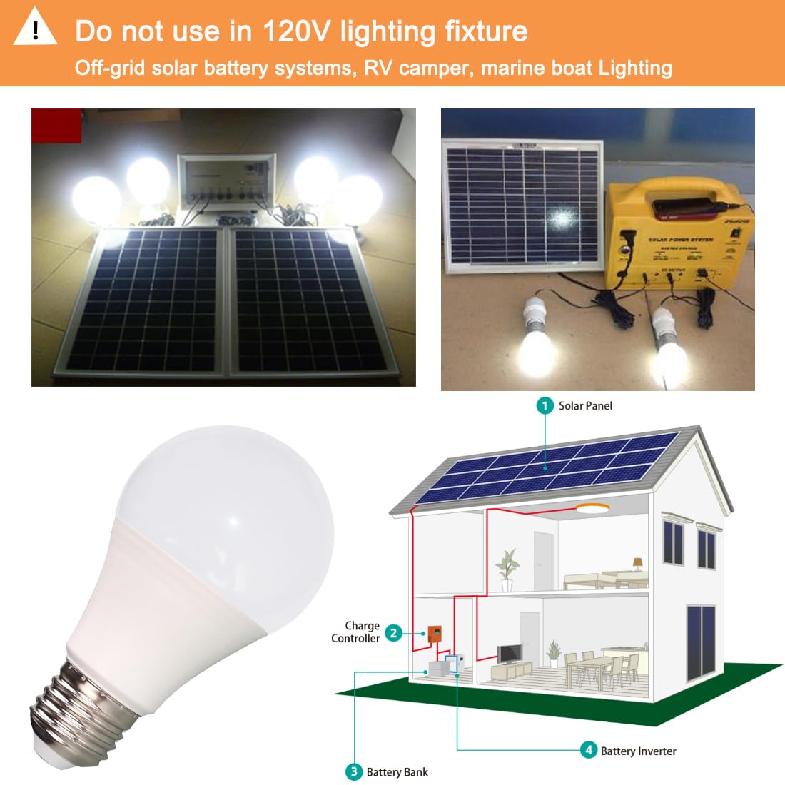 LEMENG 12V LED Light Bulb, 7W 630Lm, E26 Base, 2700K Warm White, 6 Pack, Low Voltage, Ideal for Off-Grid Solar