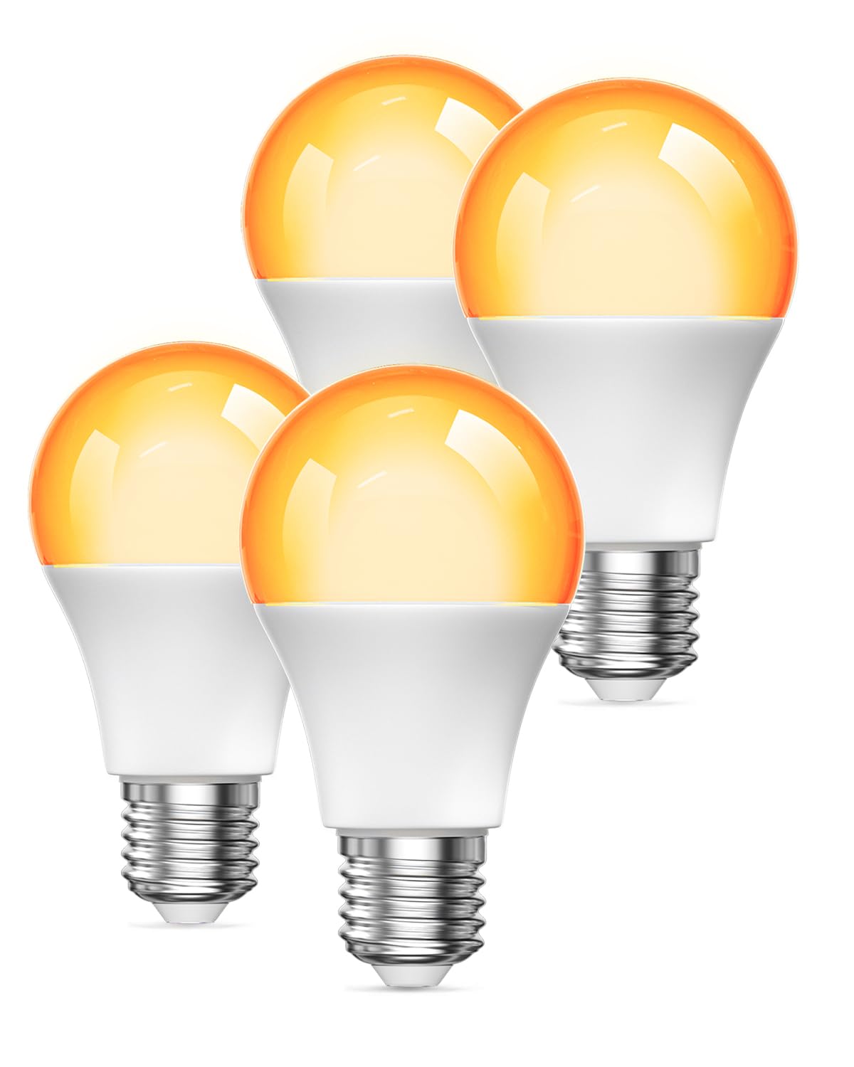 Bonlux Amber Light Bulbs A19 9W E26 LED Yellow Soft Warm Night Light, 2000K, 4 Pack