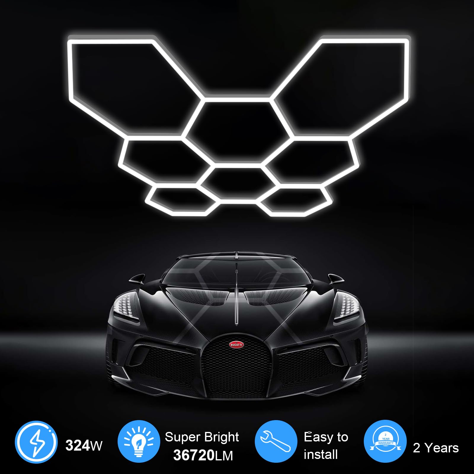 Modern Hexagon Garage Light: Higher Brightness 38880 Lumens Honeycomb Garage Light, 8 Grid Systems 6500K, Hexagon Garage Grid Li