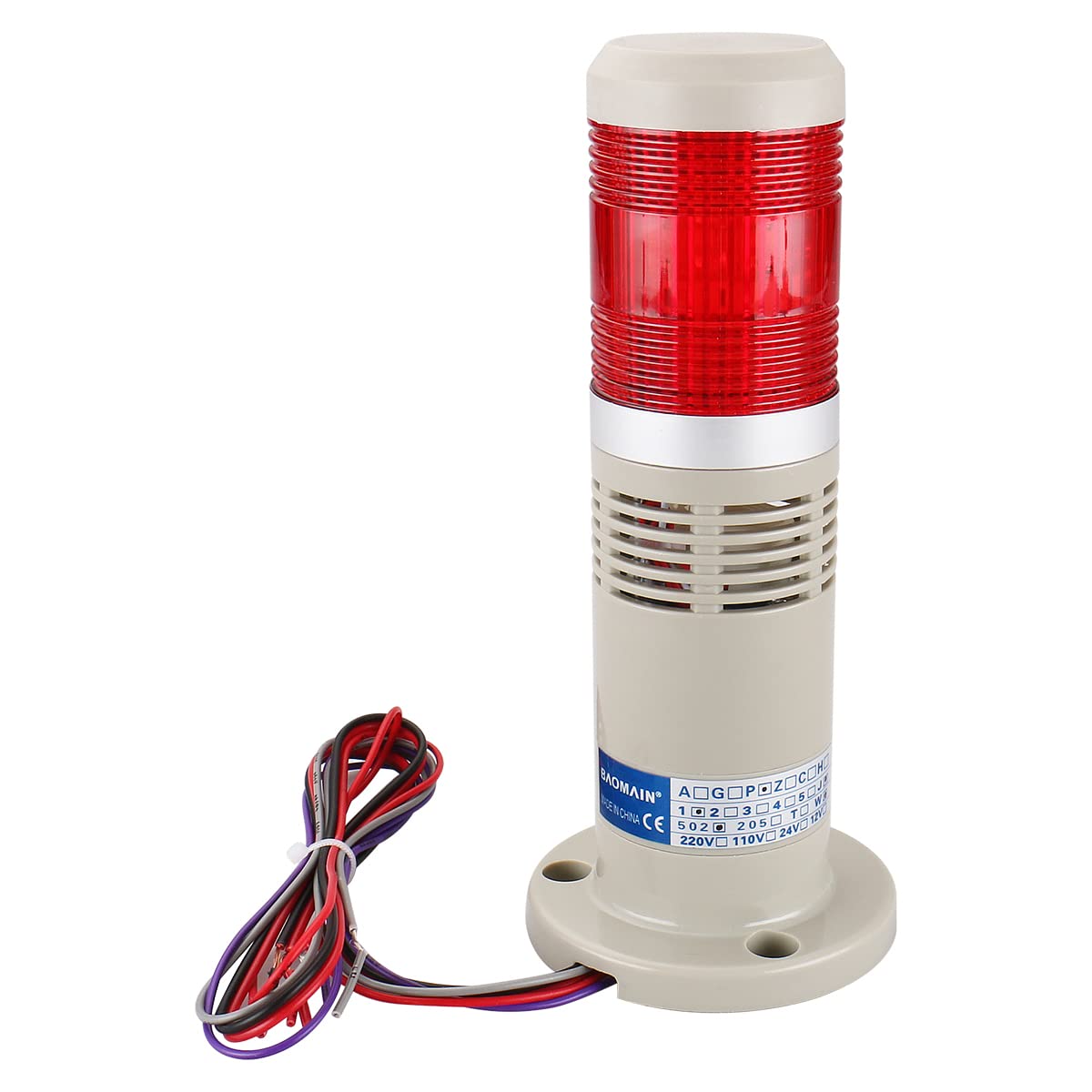 Baomain Alarm Warning Flashing Light 24V Dc Industrial With Buzzer Bright Light Red Led Signal Tower Lamp Ltp-502Wj