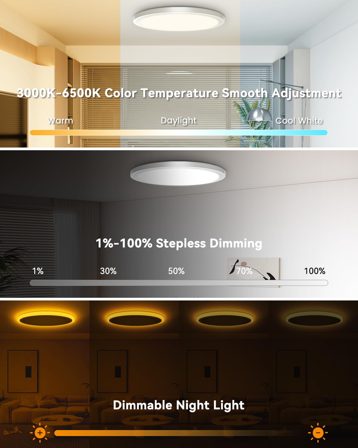 Aphyni 15.8 Inch Led Flush Mount Ceiling Light With Night Light, 36W 3600Lm 3000K-6500K Dimmable Ceiling Light Fixture For Bedro