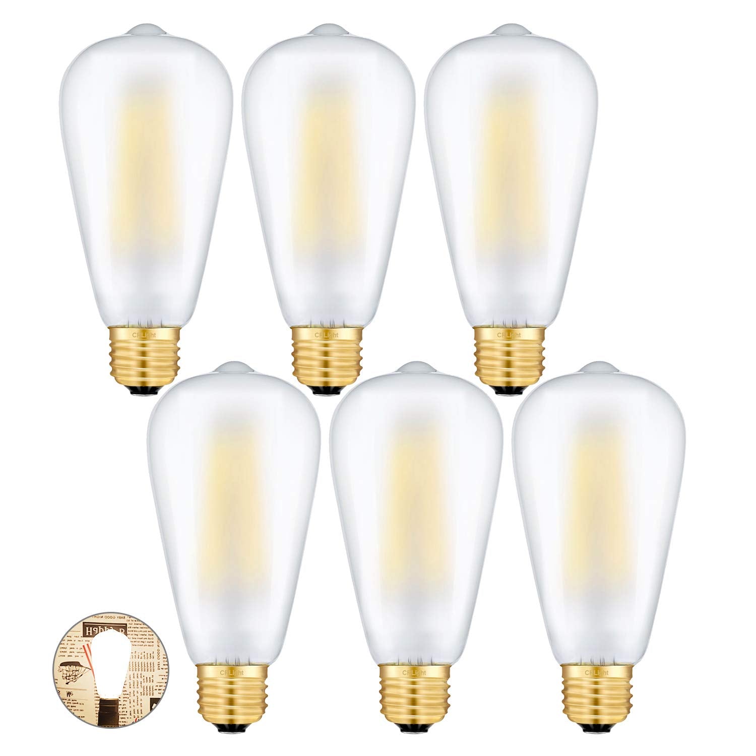 Crlight 8W Dimmable Led Edison Bulb, 3000K Soft White, 700 Lumens, 6 Pack