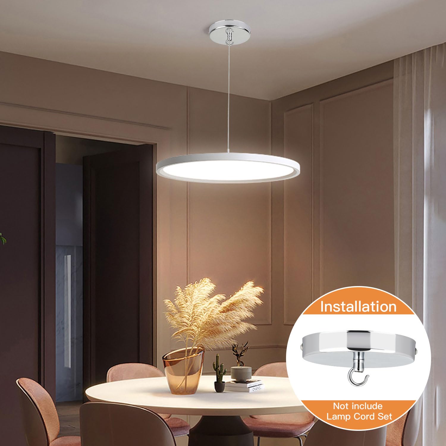 Helunsi Ceiling Canopy Kit - 4-3/4 Aluminum Pendant Light Cover Plate, Silver, Rated 20Lb, Model As-001, Pack Of 1