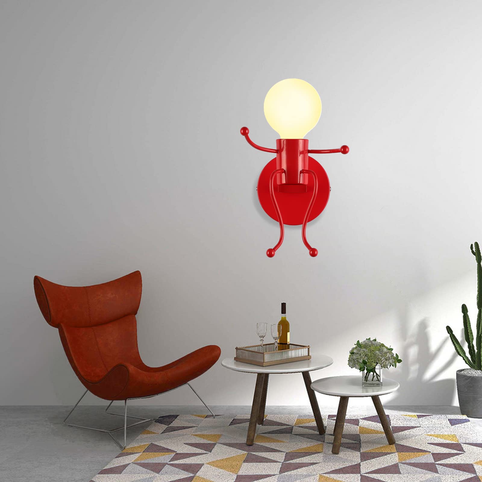 Southpo Mini Wall Light Fixture Baking discomfort-reducingt Creative Little People Wall Lamps Bedroom Decoration Metal Bedside Lamp Modern Children Cartoon Doll Wall Sconces Gift Led Lighting Indoor E26 Base (Red)