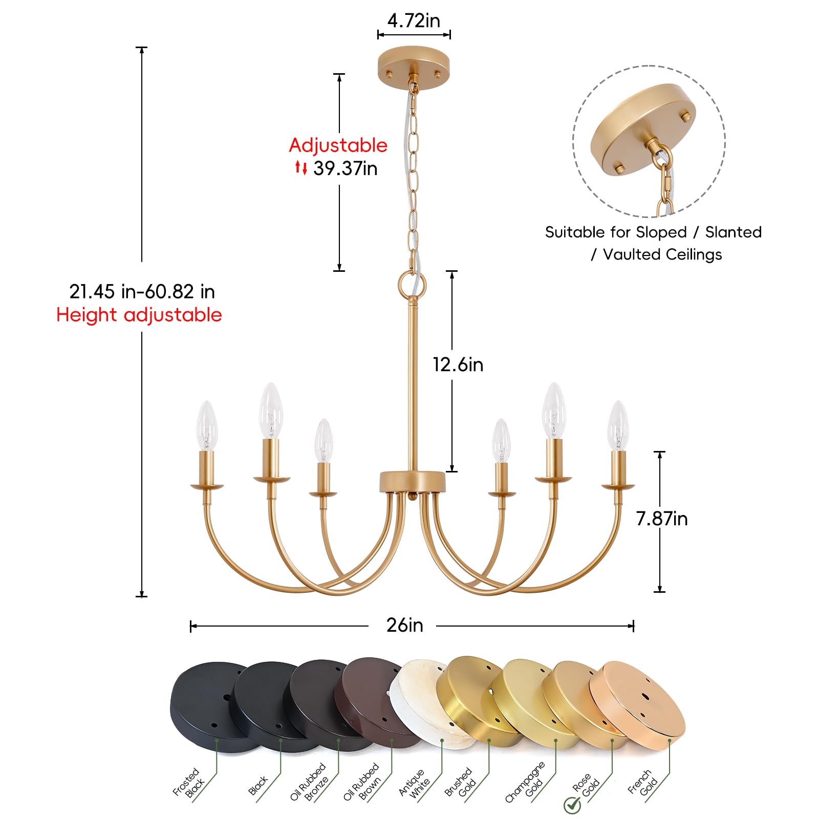 Gold Chandelier, 26'' 6-Light Farmhouse Chandeliers For Dining Room Lighting Fixtures Hanging, Modern Farmhouse Chandelier For B