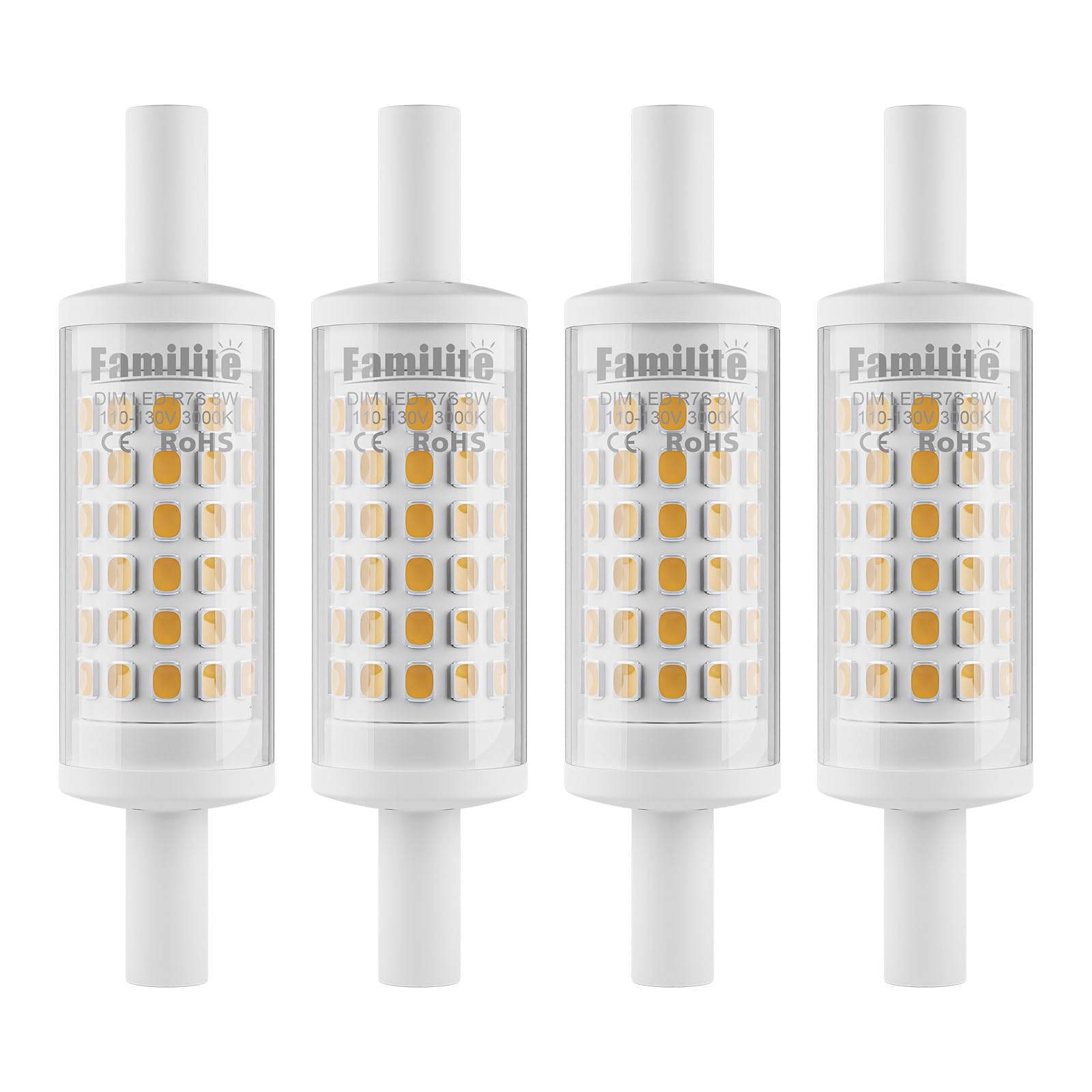 Familite R7S LED Bulb 78MM, Non-Flicker, 8W Dimmable J78 Flood Light, 100W Halogen T3 Replacement for Torchiere Wall Sconce Work