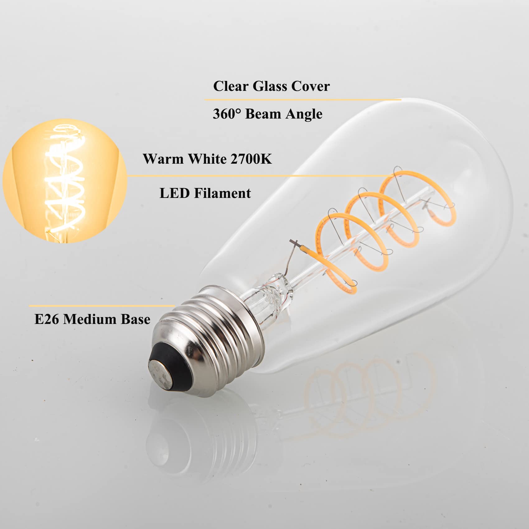 SHUWDKAR 12V LED Edison Bulbs E26 Medium Base 40W Equivalent, Low Voltage 4W Vintage Style Spiral LED 12V Light Bulb, Warm White