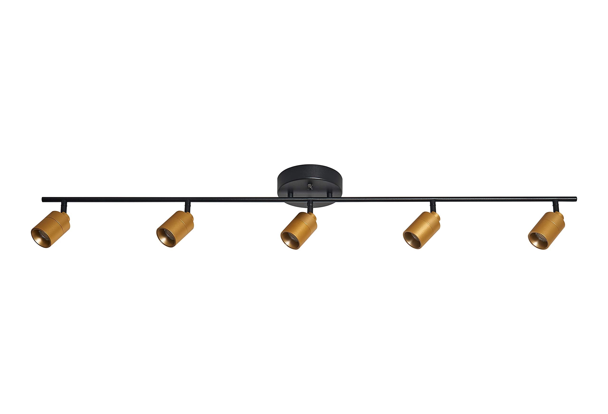 Shura Black & Brass 5-Light Track Light with Adjustable Heads, Integrated LED Bulbs, 4 ft. Track Lighting Kit Ceiling Light, 300