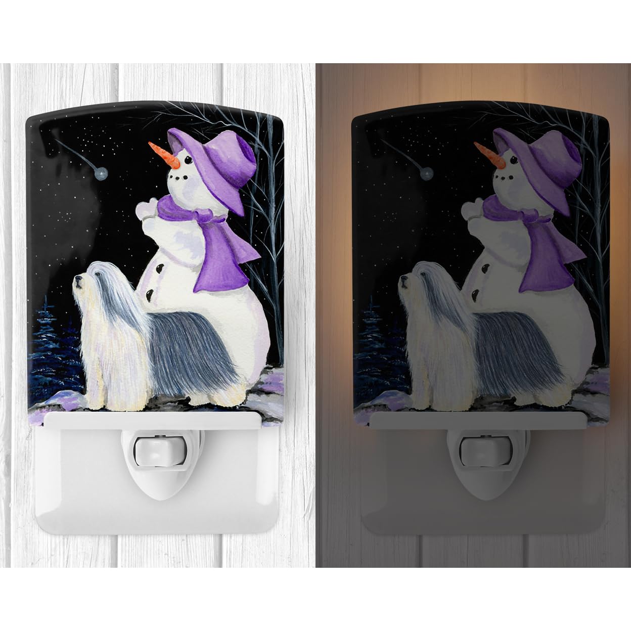 Carolines Treasures Ceramic Night Light, Snowman with Bearded Collie, UL-Certified, 6x4x3in, Multicolor, Model SS8947CNL