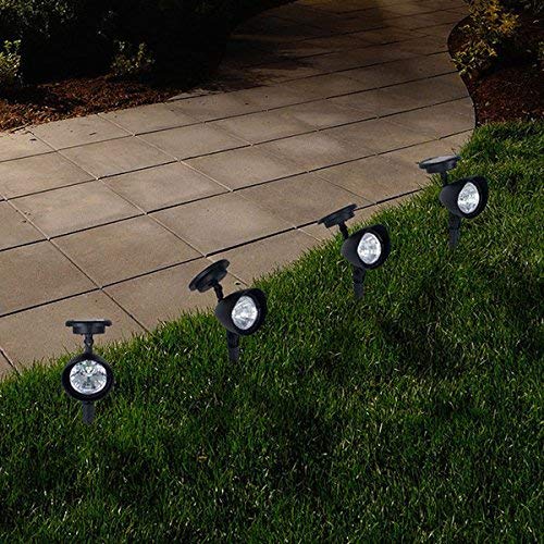 Solar Powered Lights (Set Of 4)- Led Outdoor Stake Spotlight Fixture For Gardens, Pathways, And Patios By Pure Garden, Black