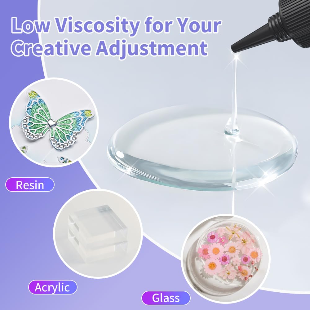 Honcaring UV Resin Kit - 60g Clear Fast Drying Glue with UV Penlight for Bonding & Repairing Plastic, Glass, Acrylic