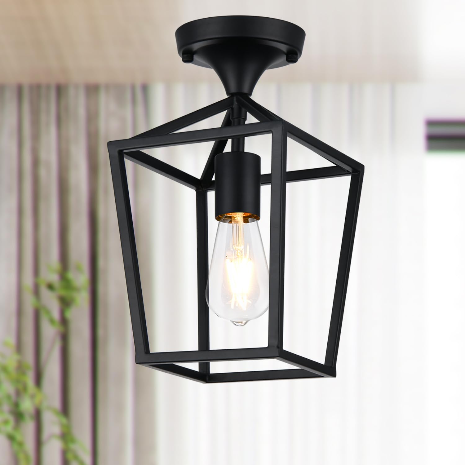 ?Upgraded? Semi Flush Mount Ceiling Light, Black Industrial Ceiling Light Fixtures, Farmhouse Light Fixture For Entryway Porch H