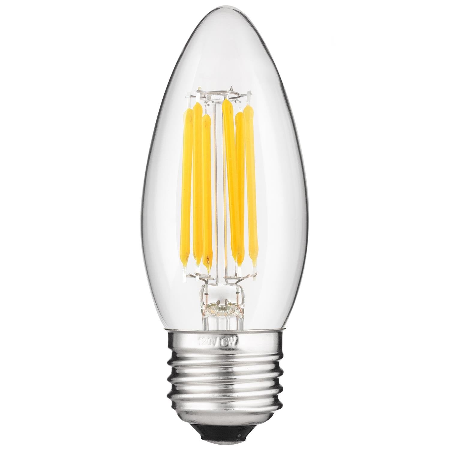 Sunlite LED Filament B11 Torpedo Chandelier Light Bulb, 5.5 Watts (60W Equivalent), 600 Lumens, Medium E26 Base, Dimmable, Clear