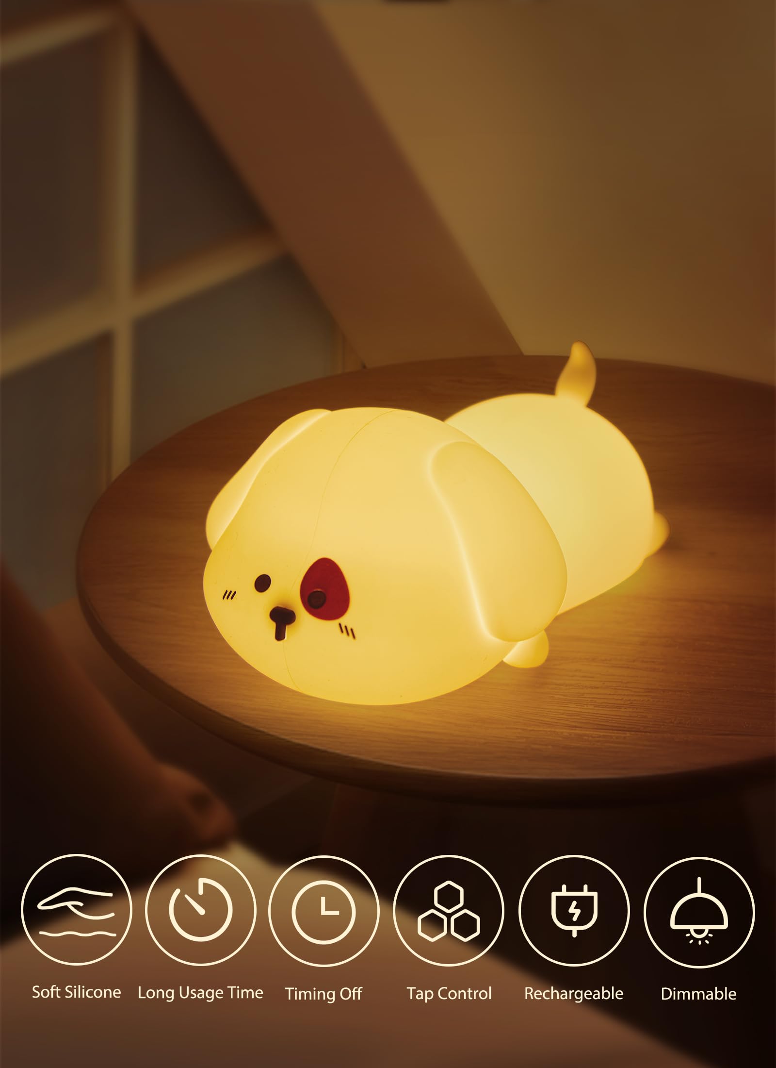 Minetom Night Light For Kids, Cute Silicone Puppy Night Light With 2 Levels Of Brightness, 7 Colors Kawaii Touch Lamp For Bedroom, Girls And Boys, Toddler, Nursery, Baby Gifts, Rechargeable