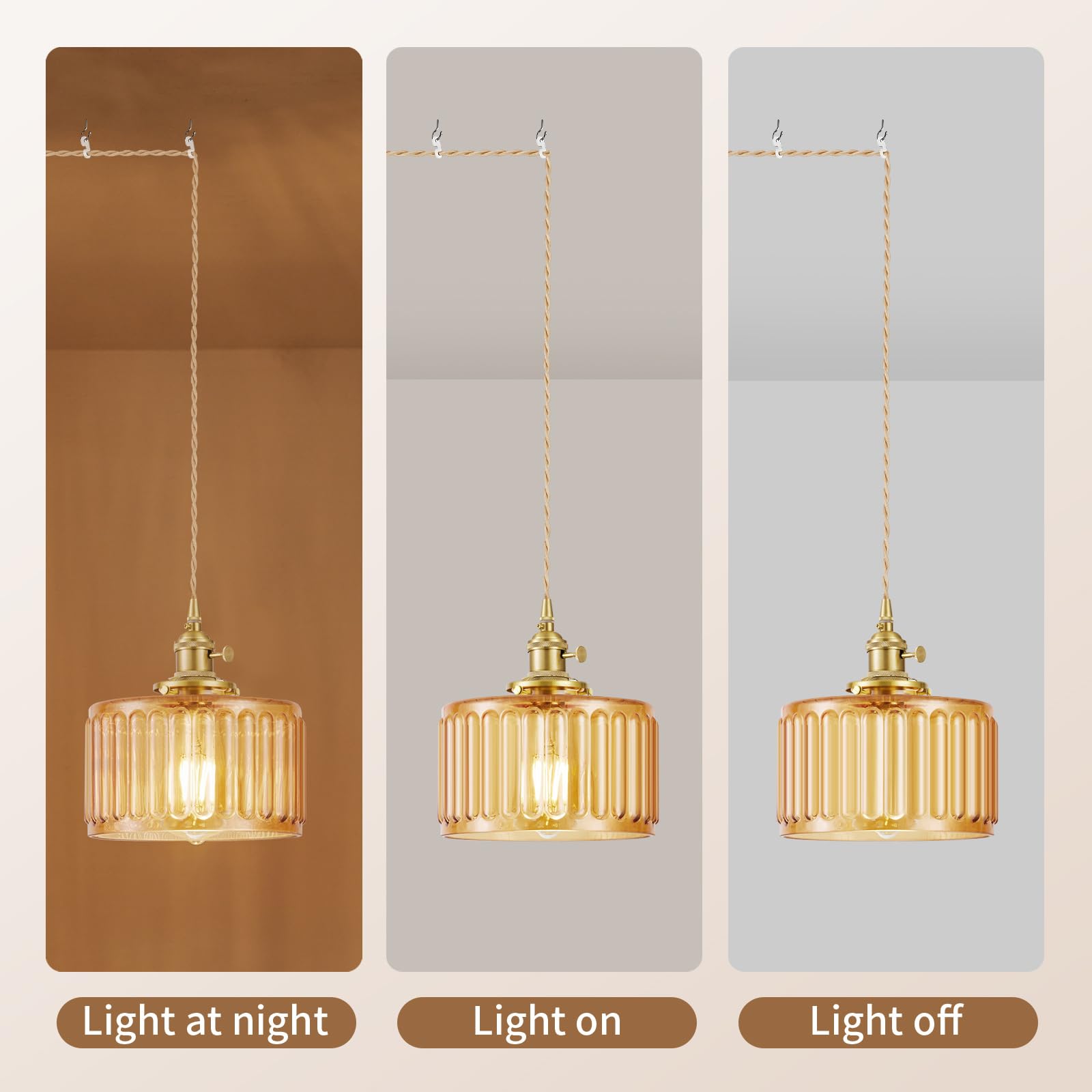 Beserwin Plug In Pendant Light  Hanging Lights With Plug In Cord  Hanging Light Fixture With Clear Glass  E26 Pendant Lighting For Kitchen Island  Bedroom  Dining Room- Amber Color