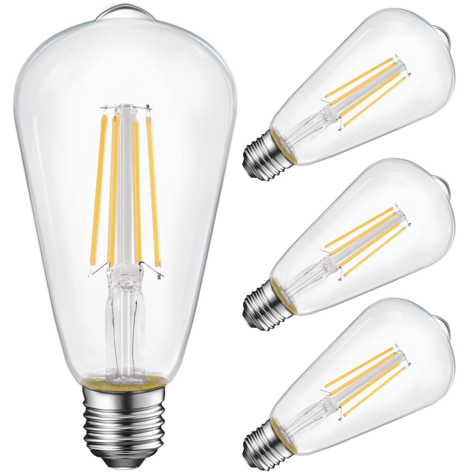 Energetic ST19 Vintage LED Edison Bulbs, 60W Equivalent, Daylight 5000K, E26 Base, UL Listed, 4 Pack