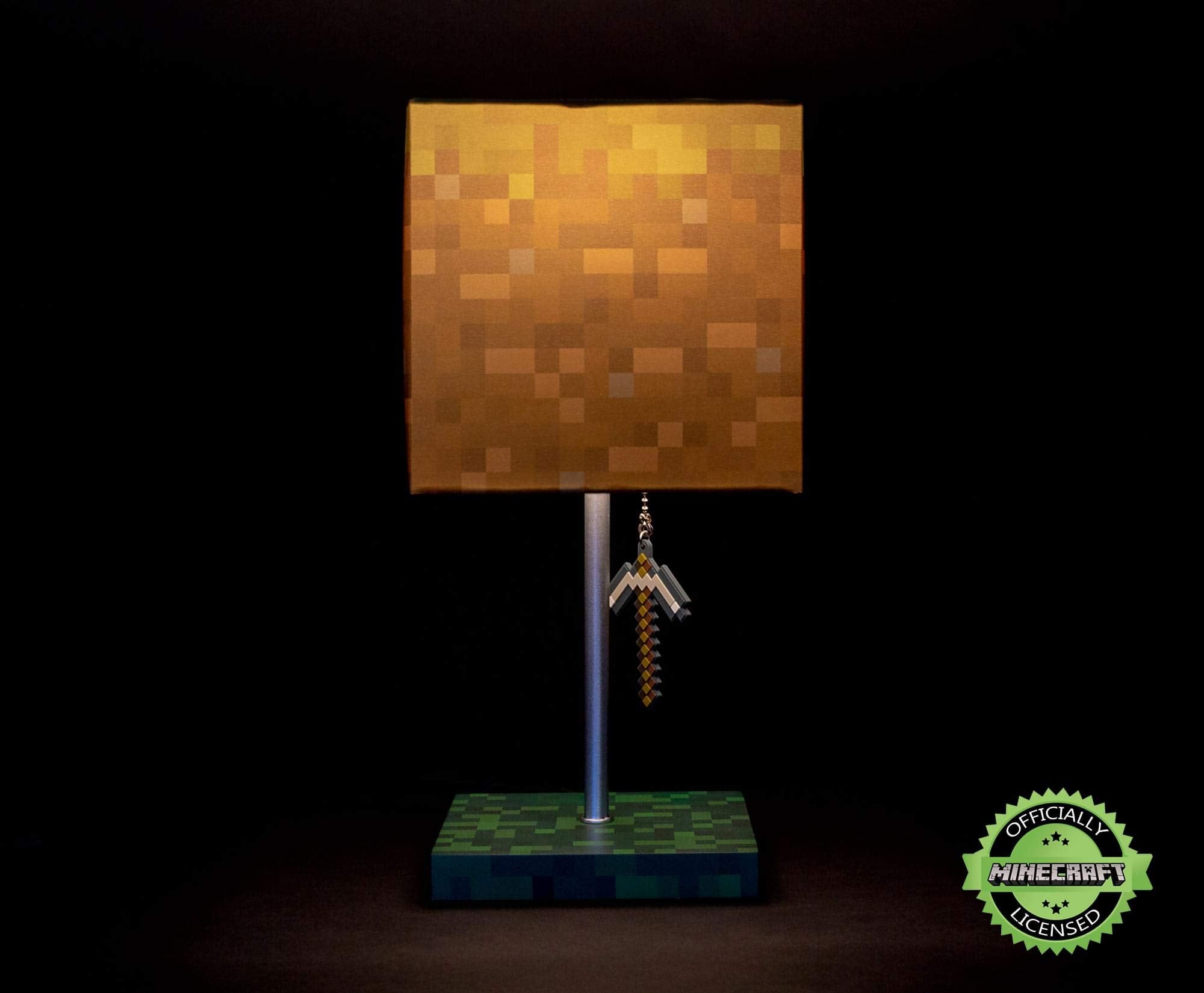 Ukonic Minecraft Grass Block Desk Lamp With Pickaxe 3D Puller | Led Light Bedside Table Lamp | Video Game-Themed Room Essentials | Home Decor Accessory | 14 Inches Tall