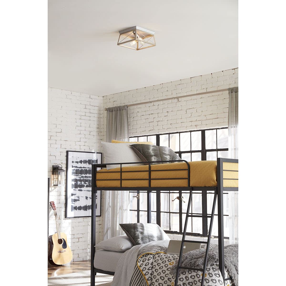 Progress Lighting Briarwood Collection 2-Light Bleached Oak Farmhouse Flush Mount Ceiling Light, Galvanized Finish