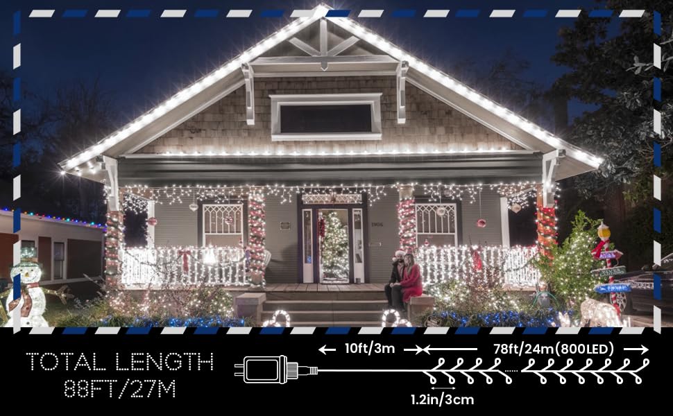 Lycklig 800 LED Cluster Fairy Lights - Cool White Twinkle String Lights with Remote, 8 Modes, Timer, Outdoor/Indoor Use